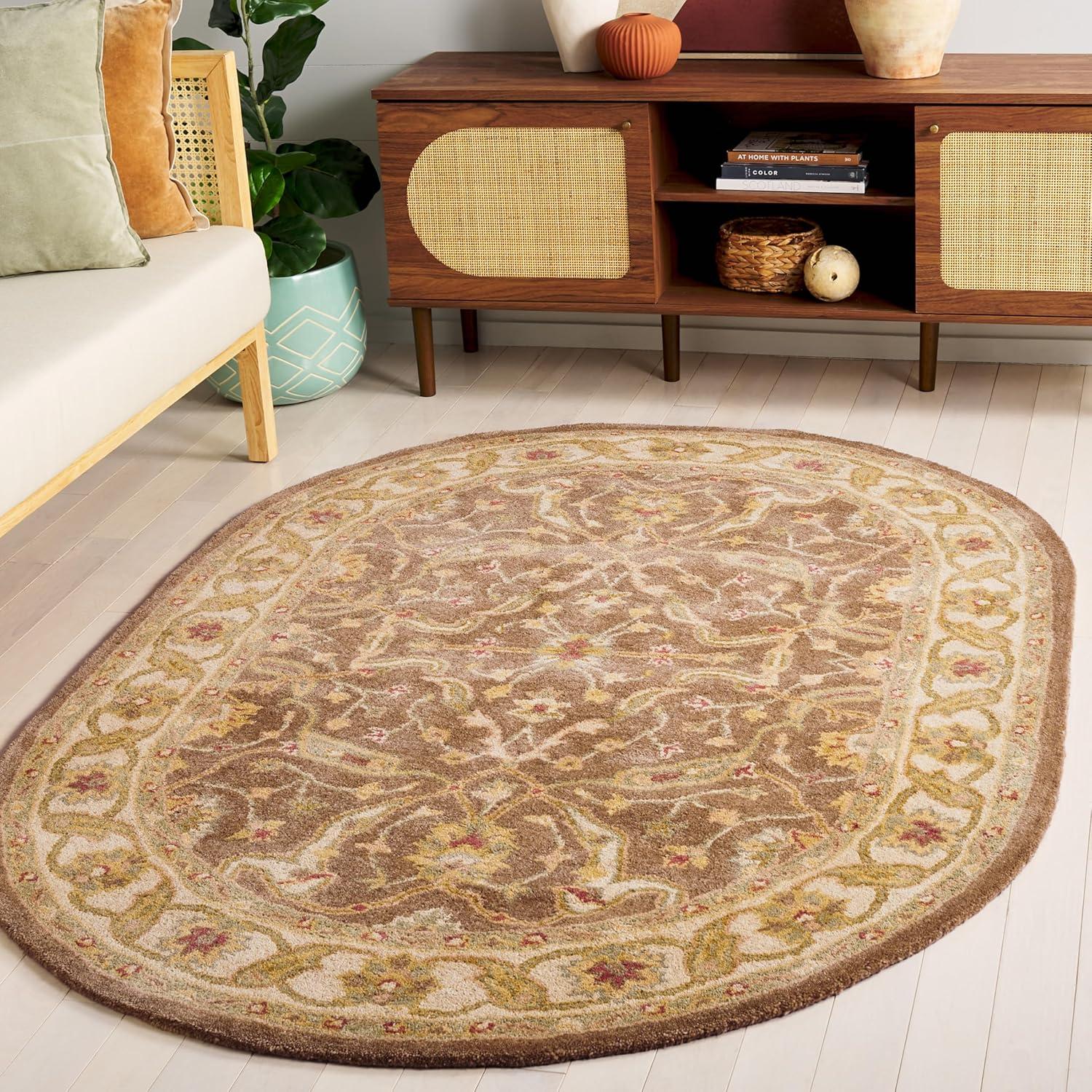 SAFAVIEH Antiquity Beaufort Traditional Floral Wool Area Rug, Brown/Gold, 7'6" x 9'6" Oval