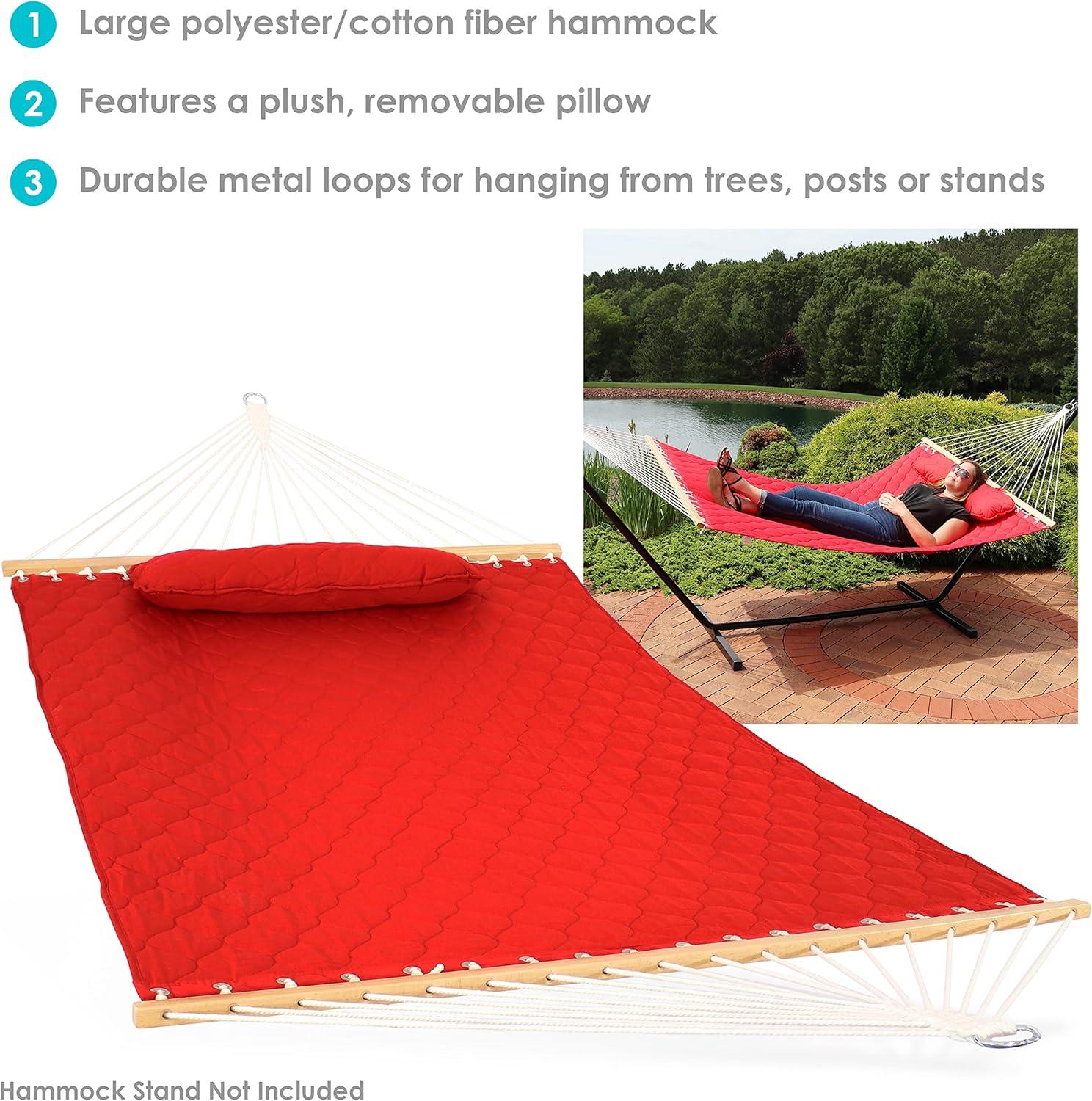 Sunnydaze Red Quilted Fabric 2-Person Hammock with Spreader Bars