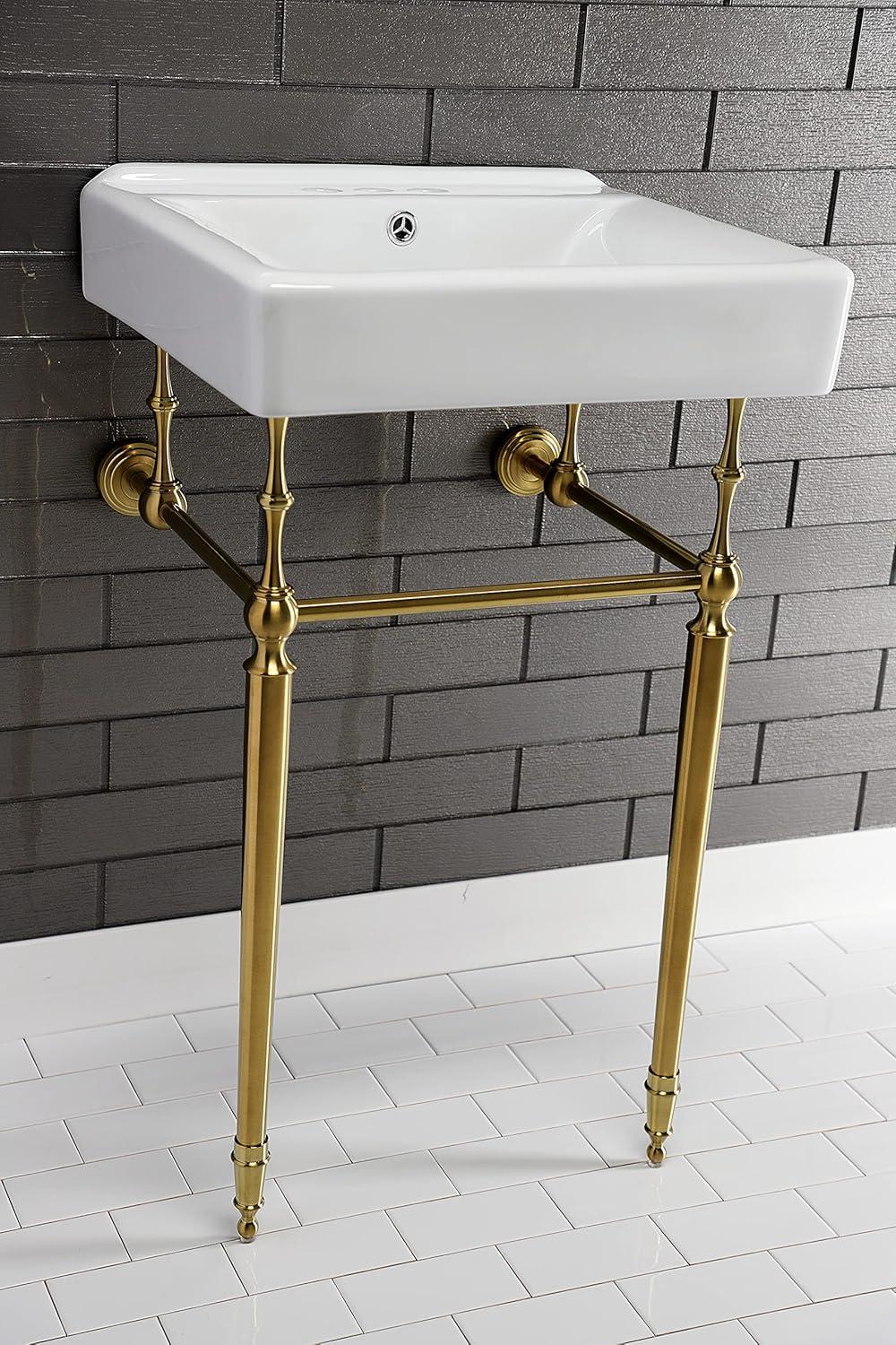 Kingston Brass Edwardian 20-Inch Porcelain Console Sink with Brass Legs (4-Inch, 3-Hole)