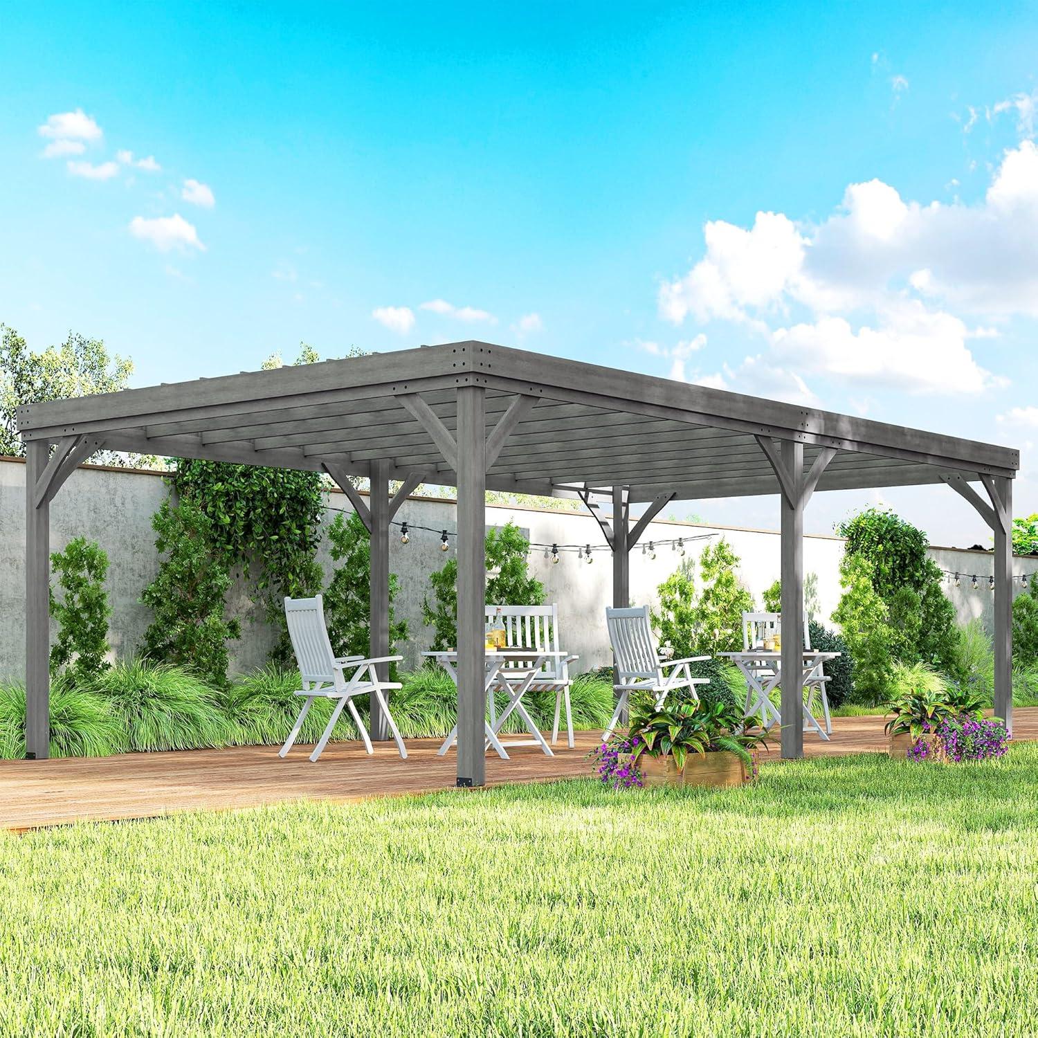 Outsunny 12' x 20' Wooden Pergola Grape Trellis, Outdoor Gazebo for Garden, Patio, Backyard, Deck, Gray