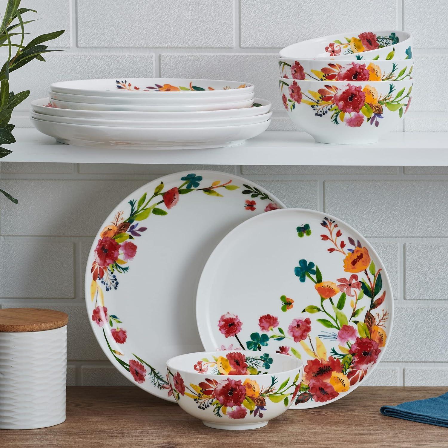 Karina Floral Porcelain 12-Piece Dinnerware Set, Service for 4