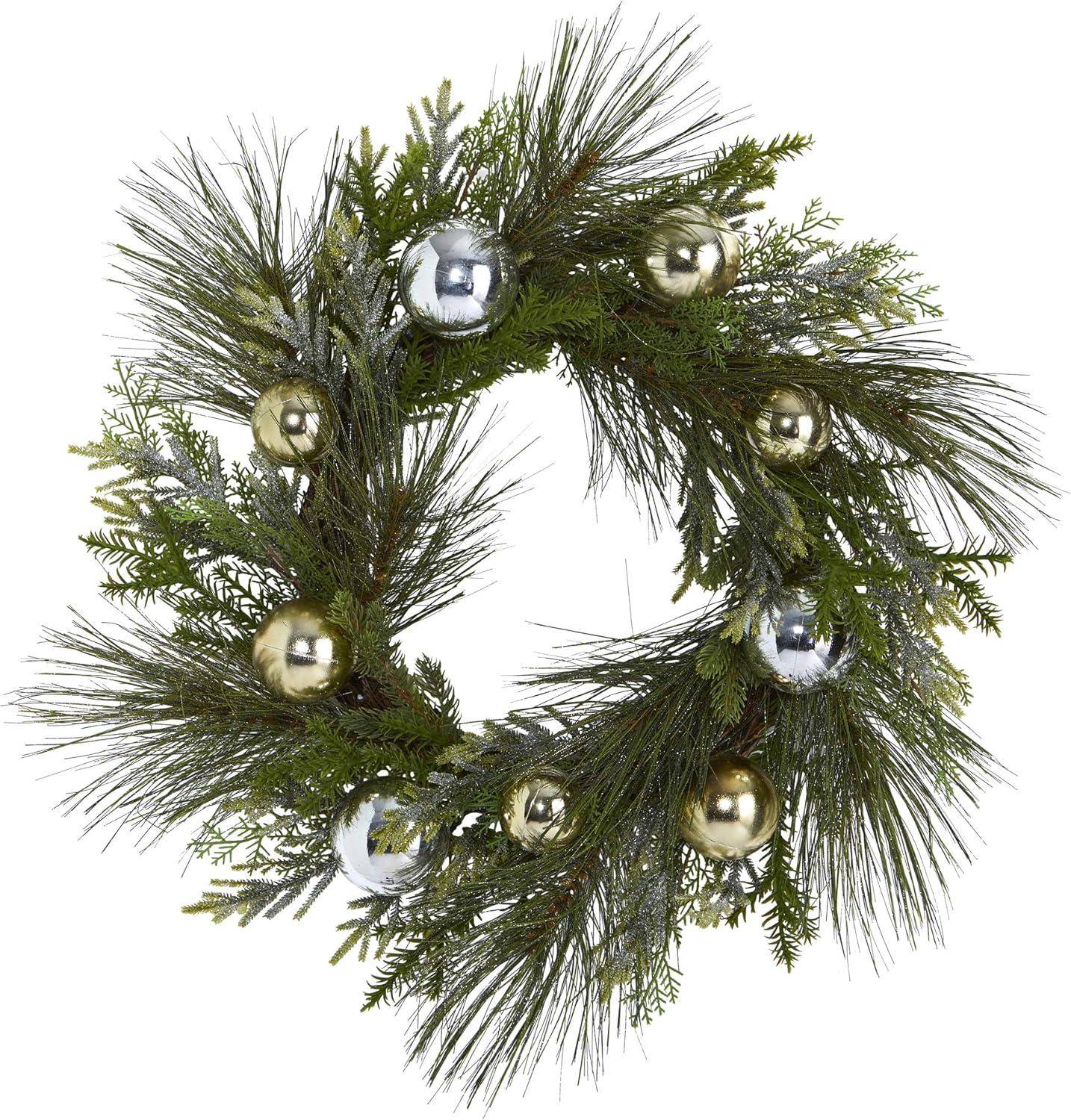 26" Sparkling Pine Artificial Wreath with Ornaments