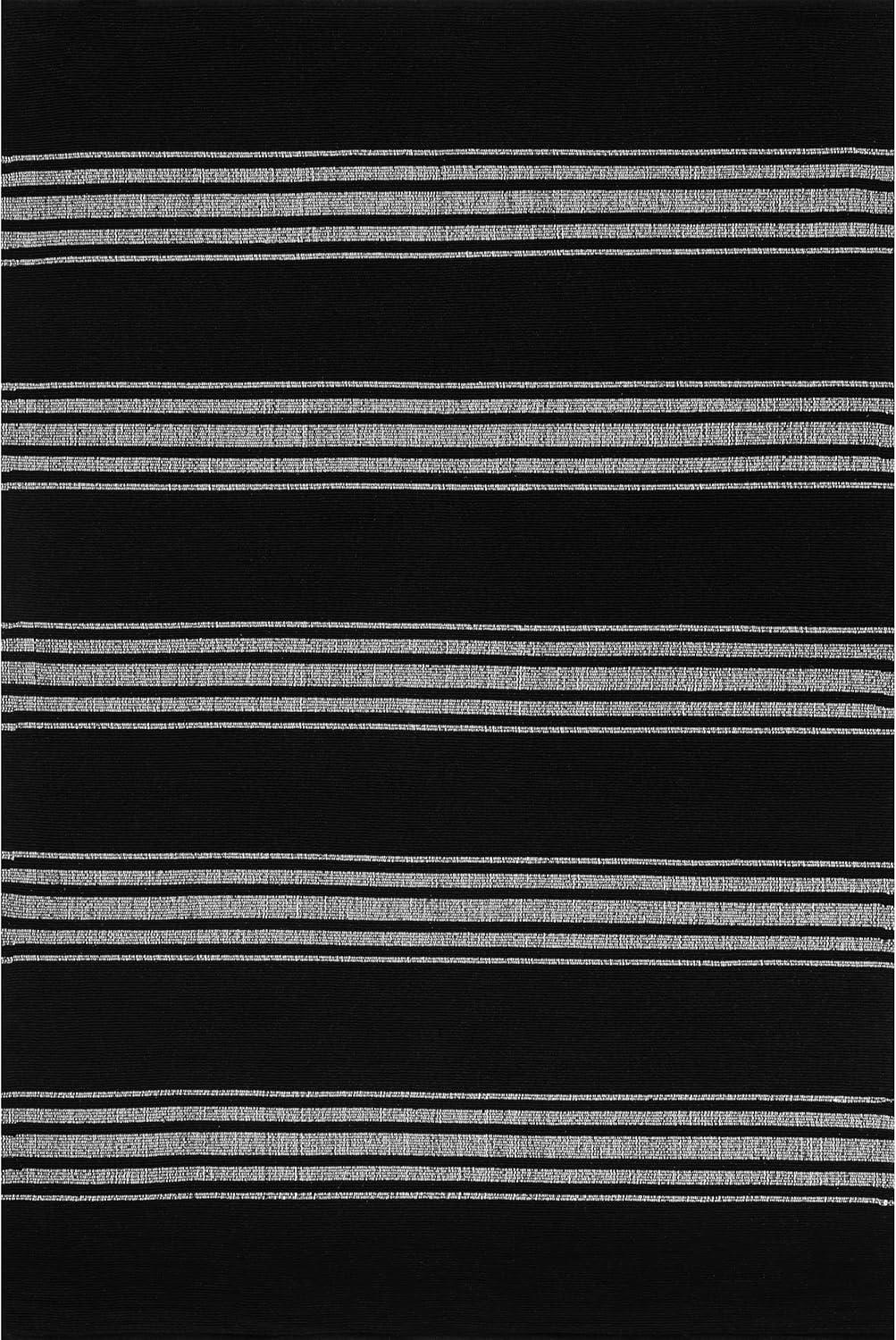 Handmade Black Striped Cotton Tufted Area Rug 3' x 5'