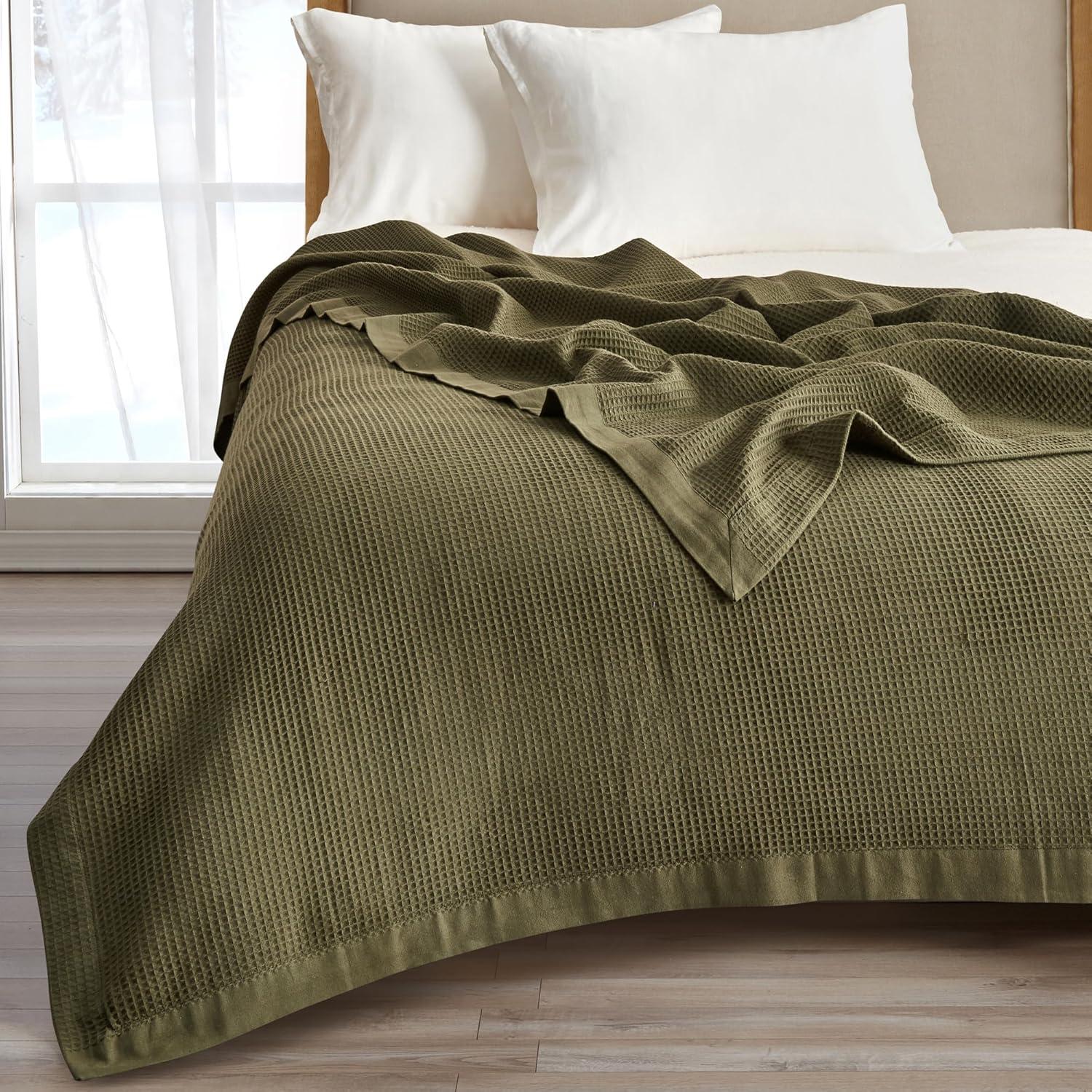 Twin Olive Green Cotton Knitted Blanket