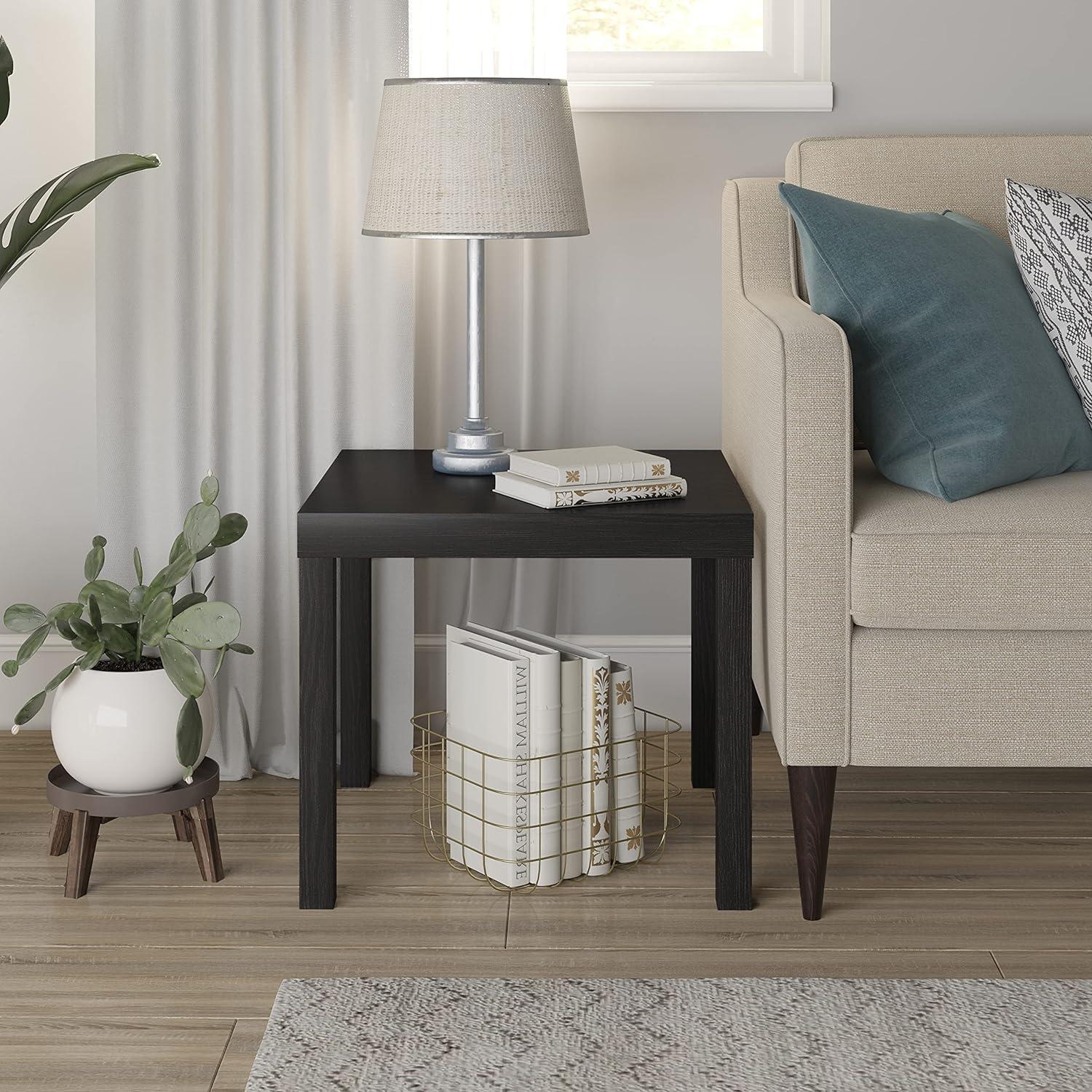 Transitional Glossy Brown Engineered Wood Square End Table