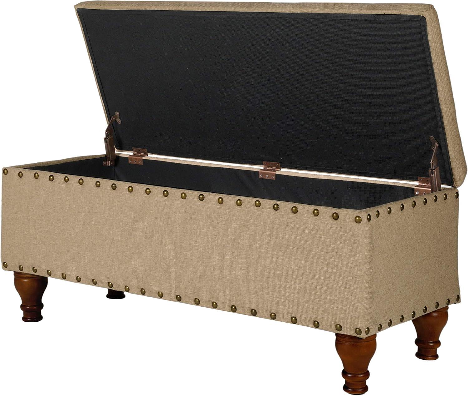 Large Storage Bench with Nailhead Tan - HomePop: Upholstered, Wood Legs, Hinged Lid