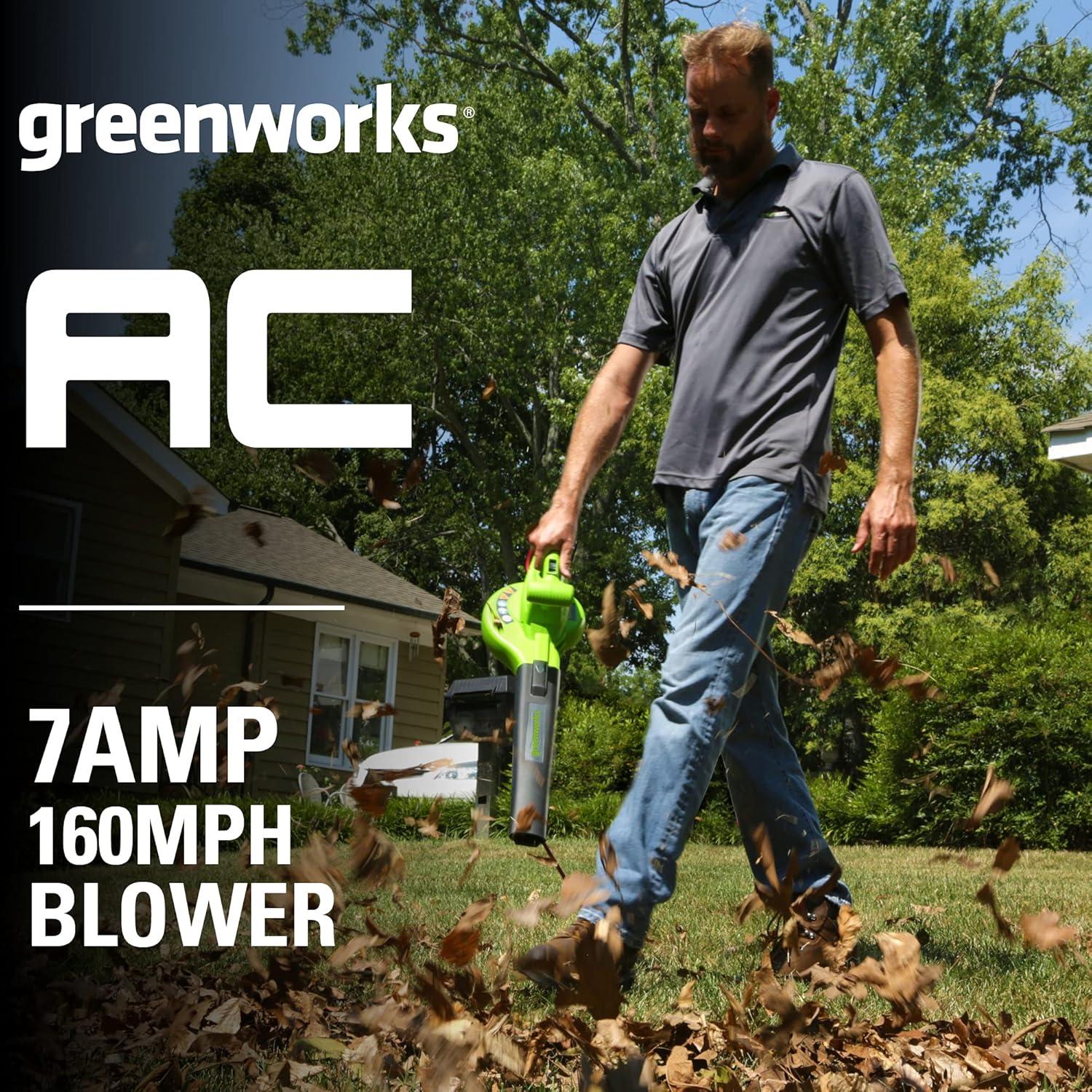Greenworks 7 Amp 150 CFM at 160 MPH Corded Electric Leaf Blower 24012