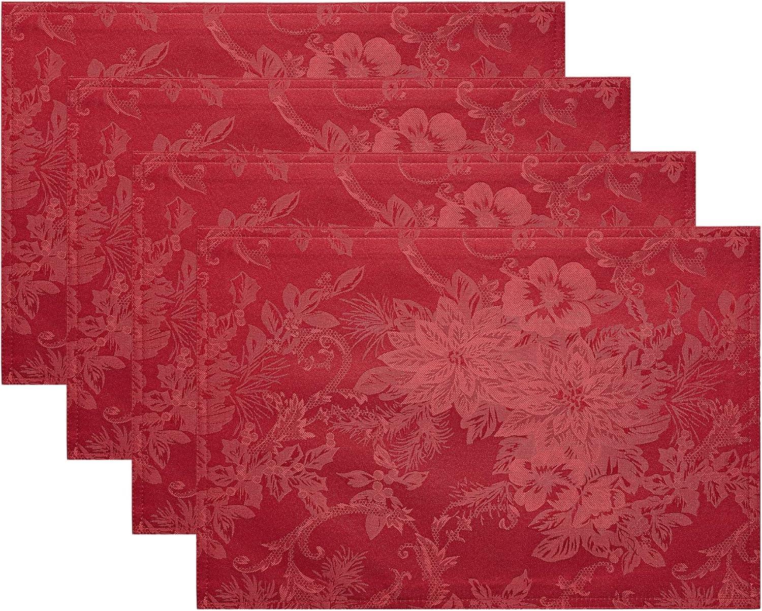 Red Jacquard Poinsettia Holiday Placemats Set of 4