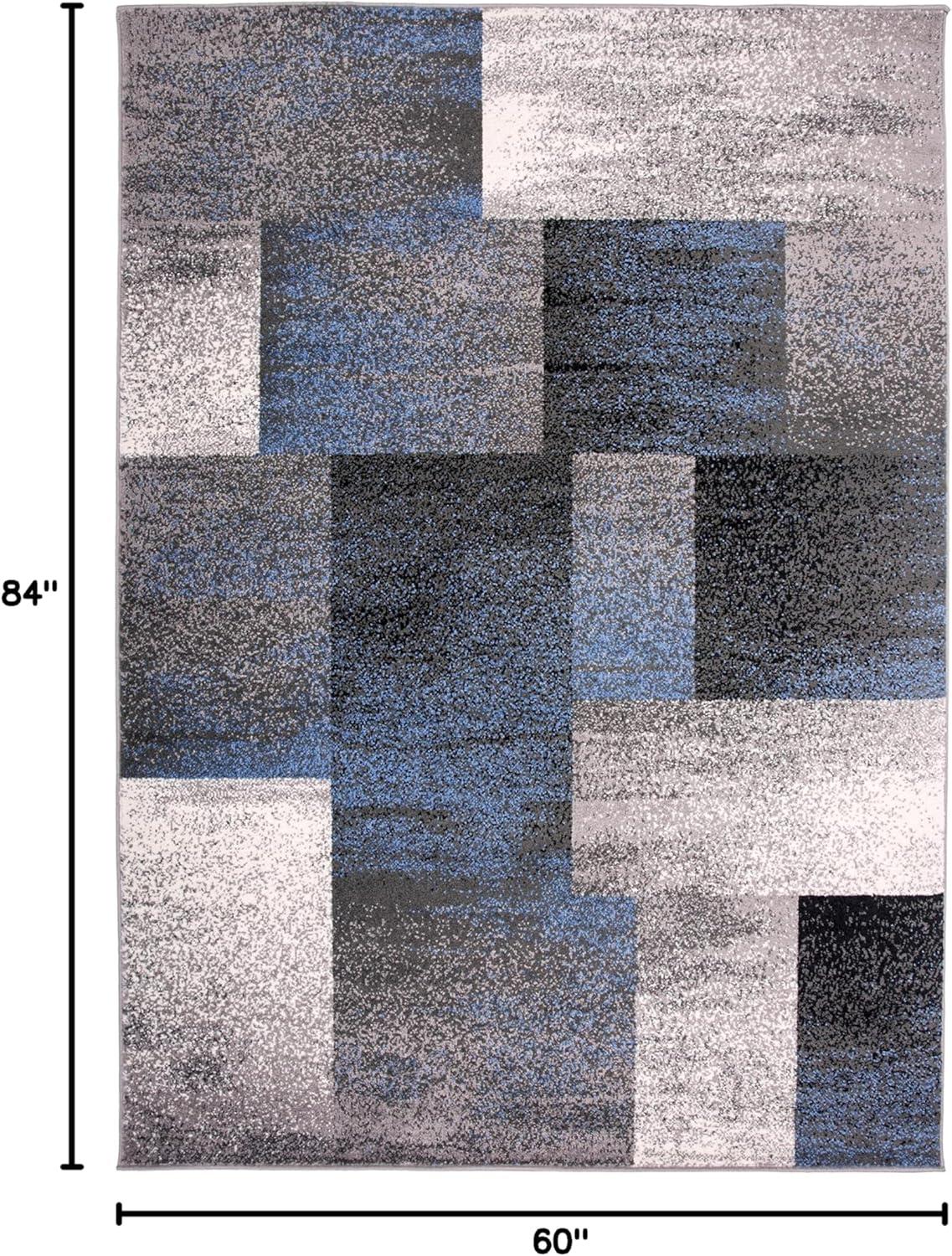 World Rug Gallery Contemporary Modern Geometric Boxes Area Rug - Blue 5' x 7'