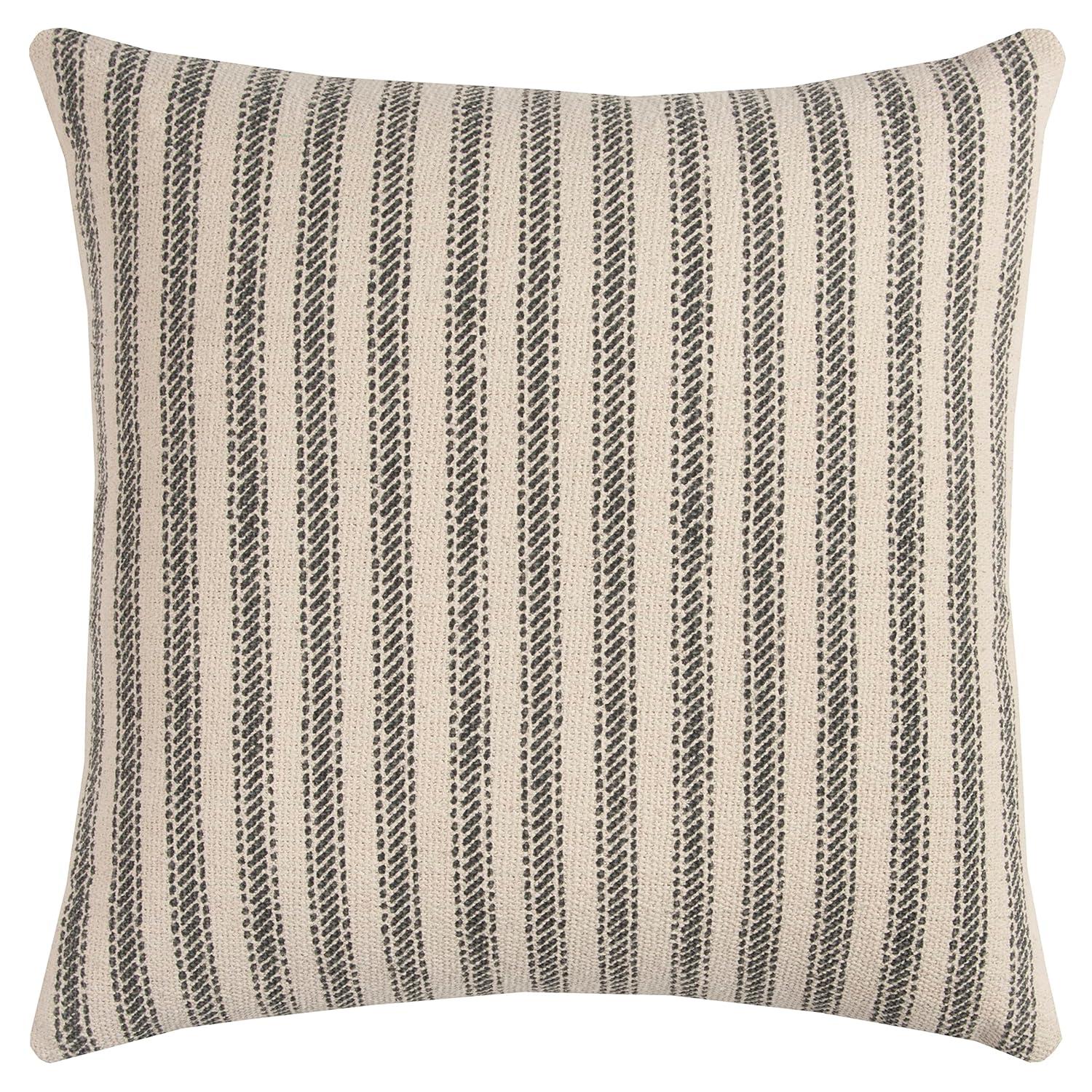 20"x20" Oversize Ticking Striped Square Throw Pillow Gray - Rizzy Home: Cotton Canvas, Indoor, Zippered, Machine Washable