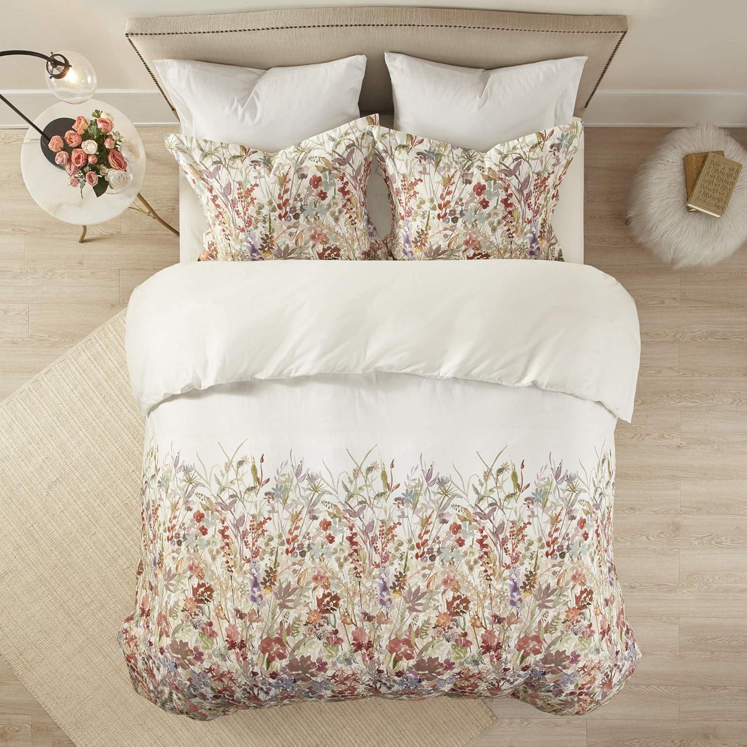 Mariana King/Cal King Cotton Watercolor Floral Duvet Cover Set