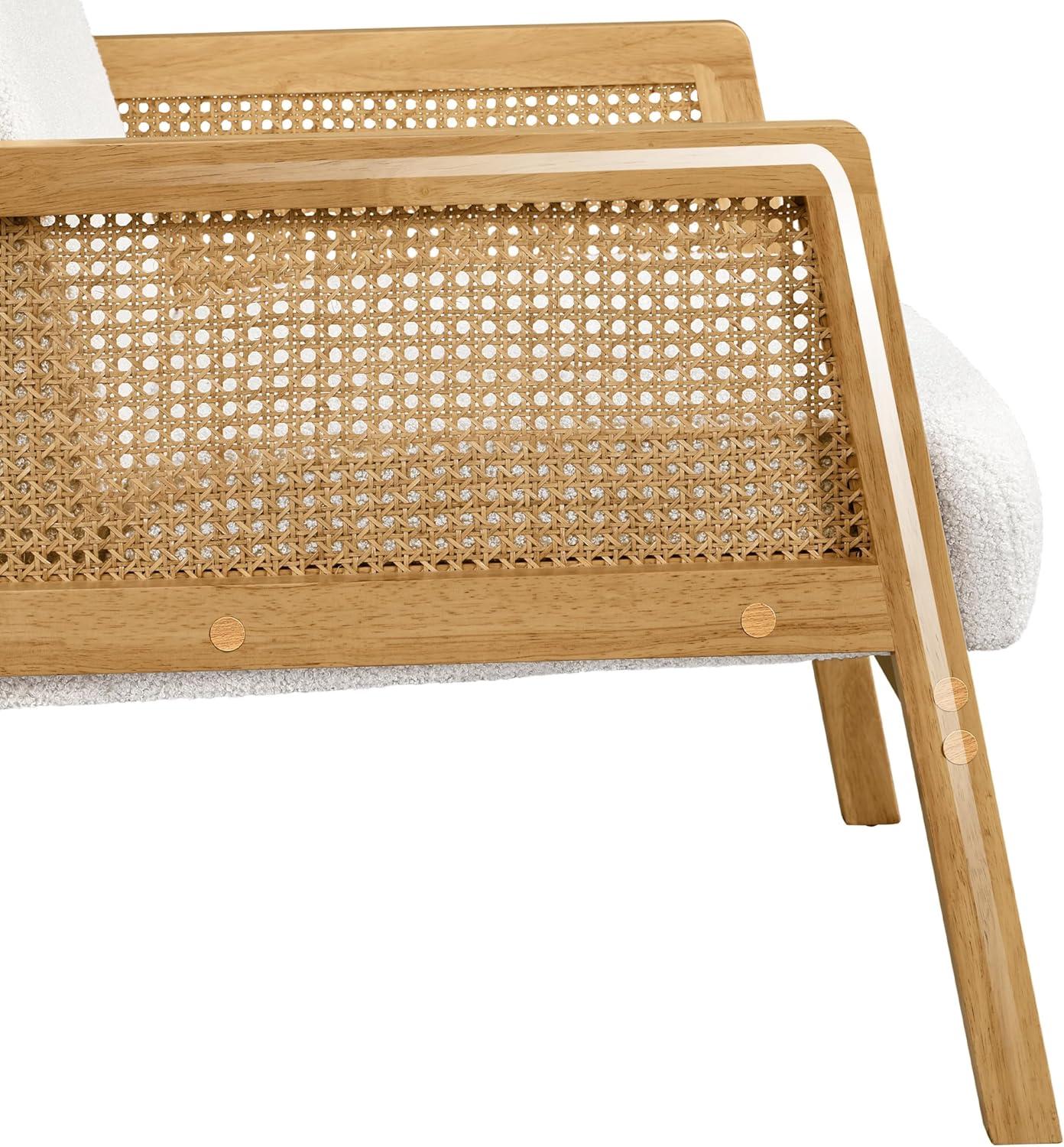 Yaheetech Fabric Upholstered Accent Chair with Rattan Armrest and Wood Legs