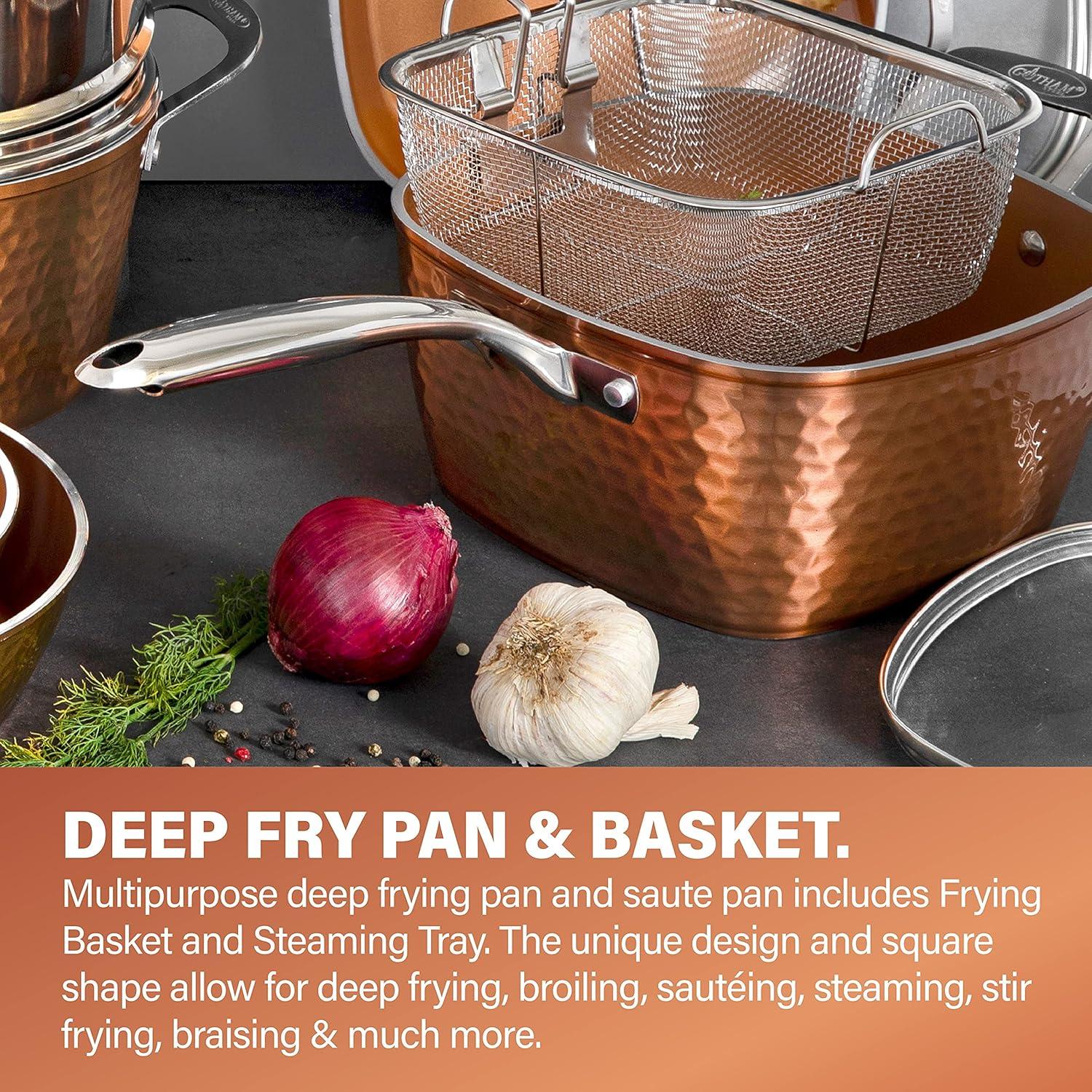 Gotham Steel Nonstick Pots and Pans 20 Pcs Kitchen Ceramic Cookware Set Bakeware Cooking Frying Skillet Sauce Pan Hammered