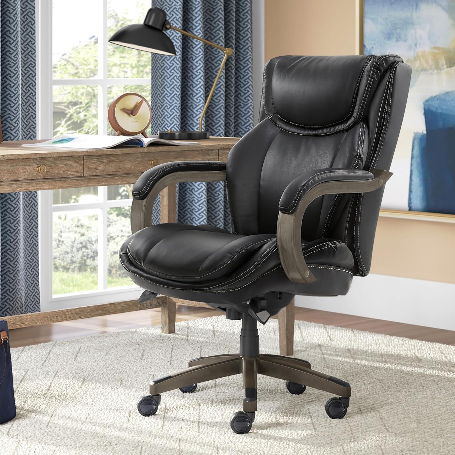 La-Z-Boy La-Z-Boy Harnett Big and Tall Executive Office Chair, Ergonomic High-Back Chair with Solid Wood Arms, ComfortCore with Memory Foam Cushions, Bonded Leather