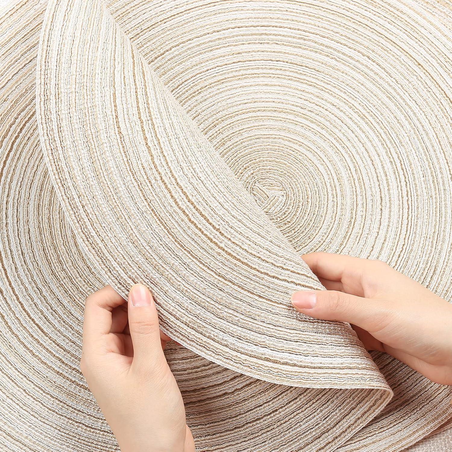 Asija Placemats，Round Cotton Braided Table Place Mats Braided Coaster Placemas Non-Slip Table Mats Placemats Set of 4 for in door Dining Kitchen Table Washable 15 inch