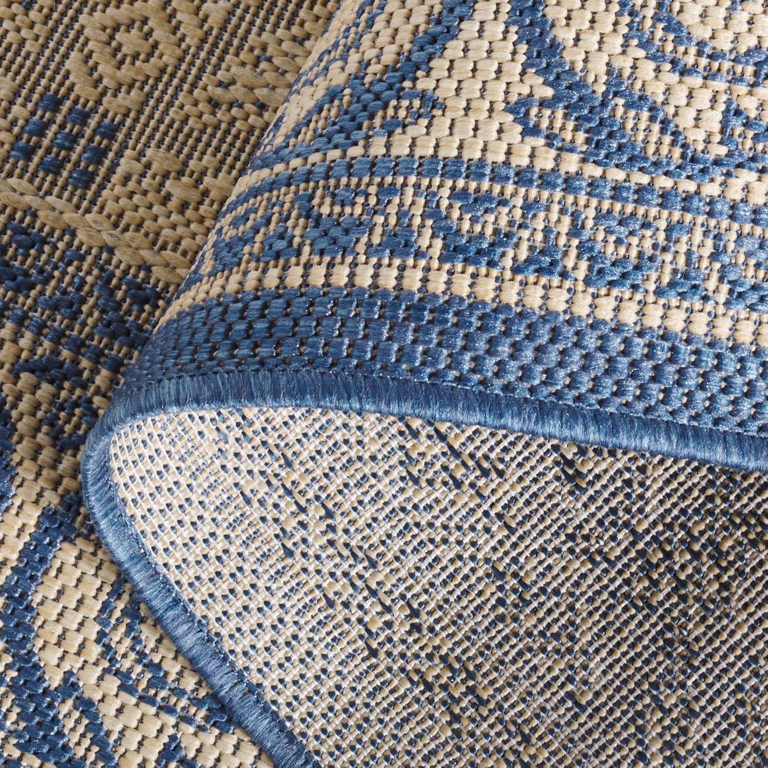 Courtyard CY1502 Power Loomed Indoor and Outdoor Runner Rug - Natural/Blue - 2'3"x6'7" - Safavieh
