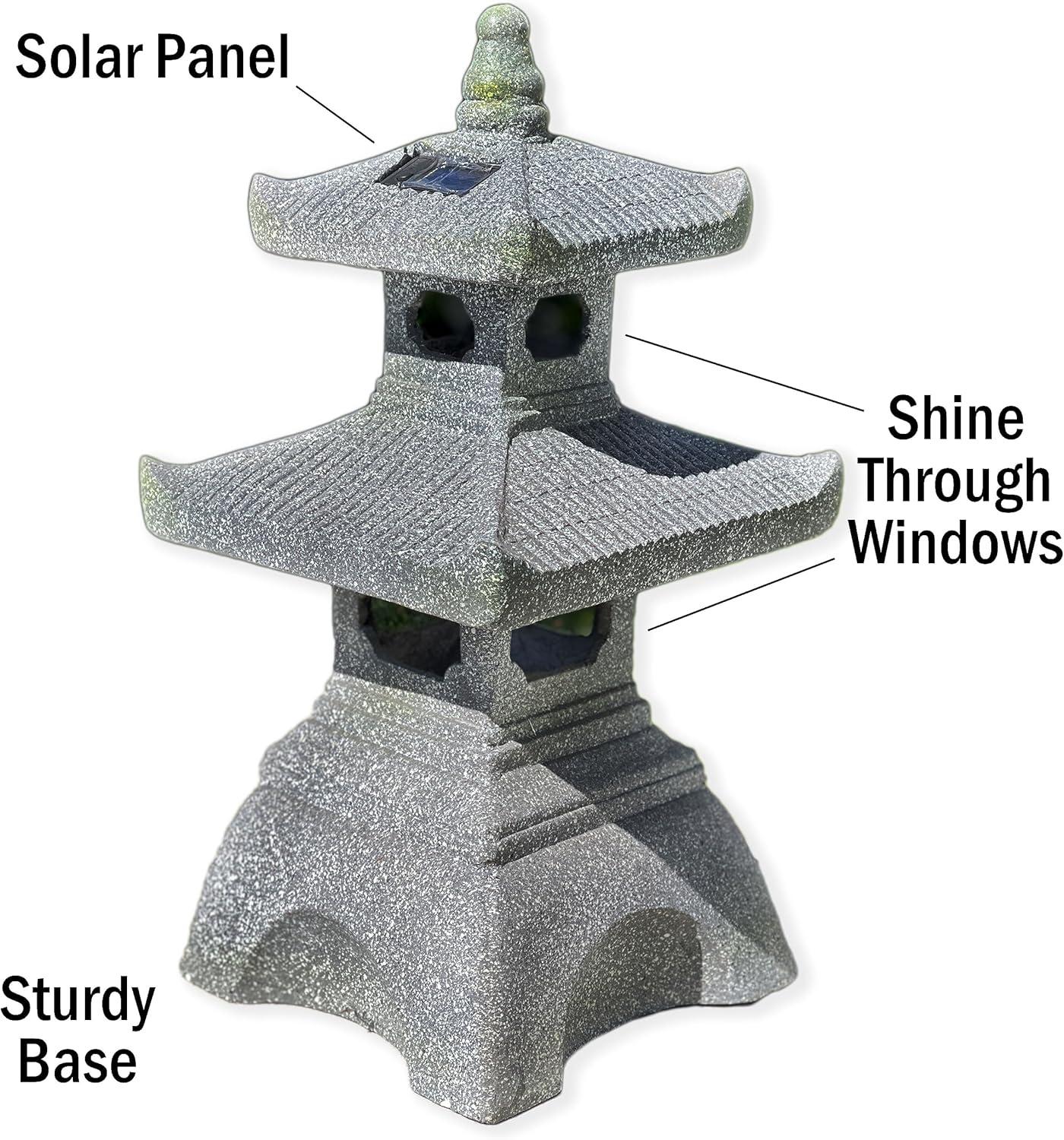 26" Gray Resin Pagoda Garden Lantern with Solar Light