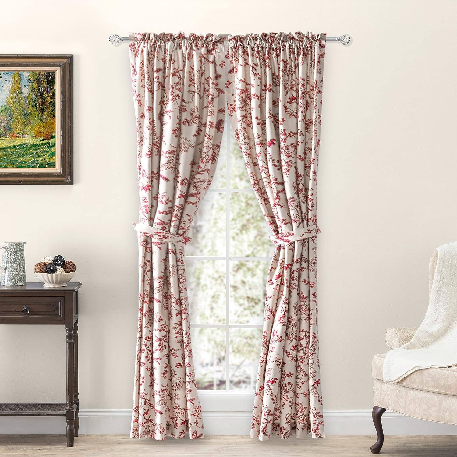 Ricardo Waverly Gardens Rod Pocket Tailored Pair w/Tiebacks 84x72 Garnet