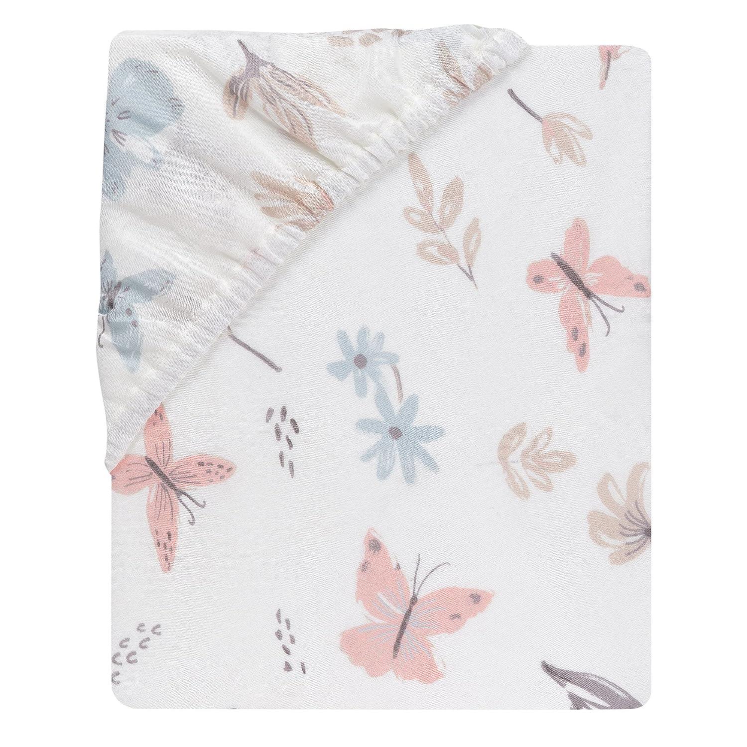 Lambs & Ivy Little Spirit Cotton Fitted Crib Sheet - White, Coral, Modern