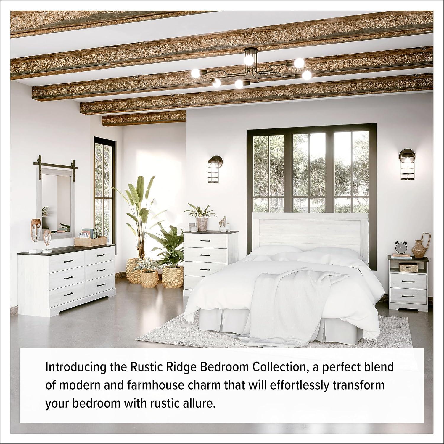 Prepac Rustic Ridge Farmhouse 6 Drawer Bedroom Dresser Washed White