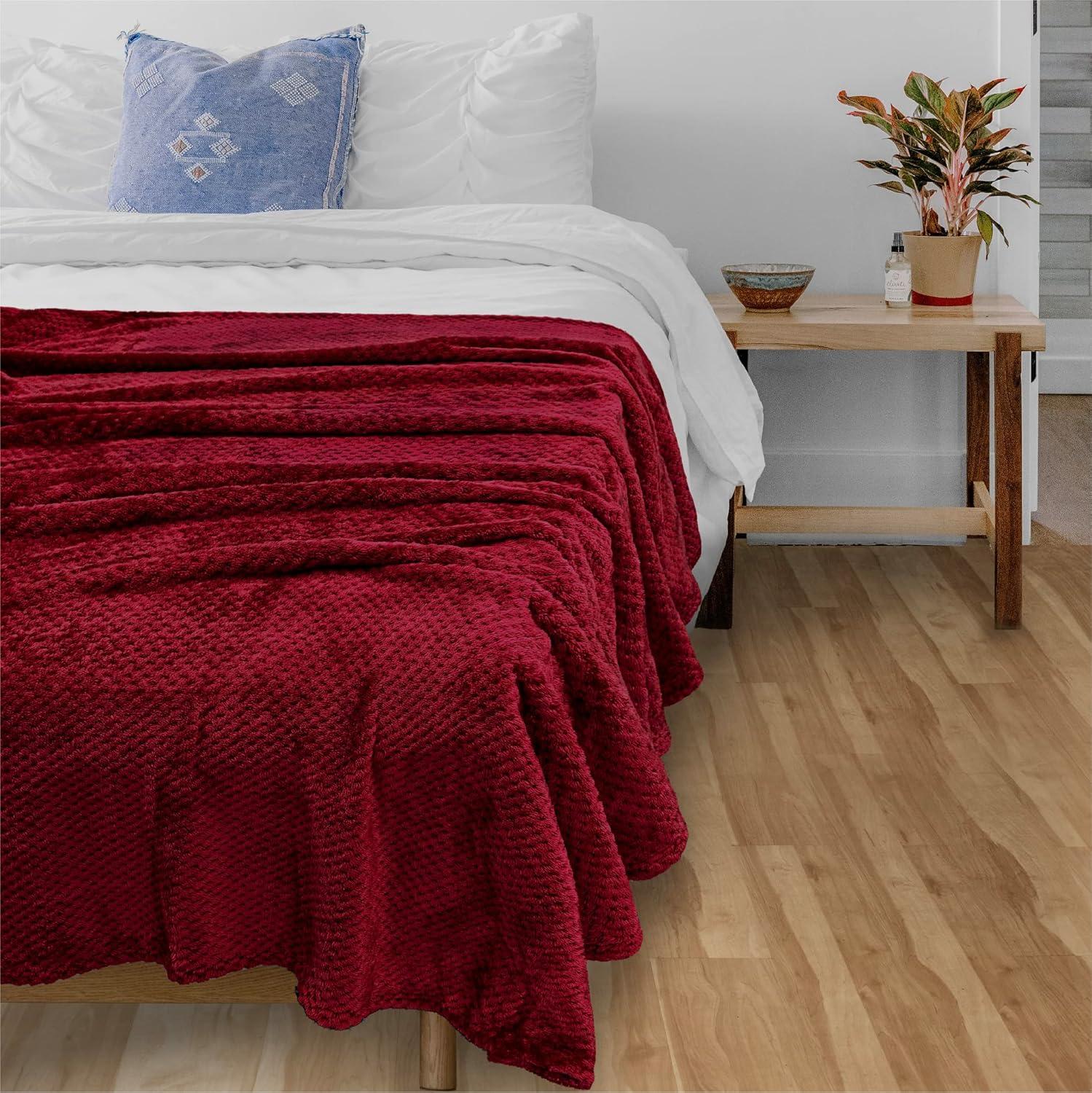 PAVILIA Soft Waffle Blanket Throw for Sofa Bed, Lightweight Plush Warm Blanket for Couch , Dark Red/Twin - 60x80