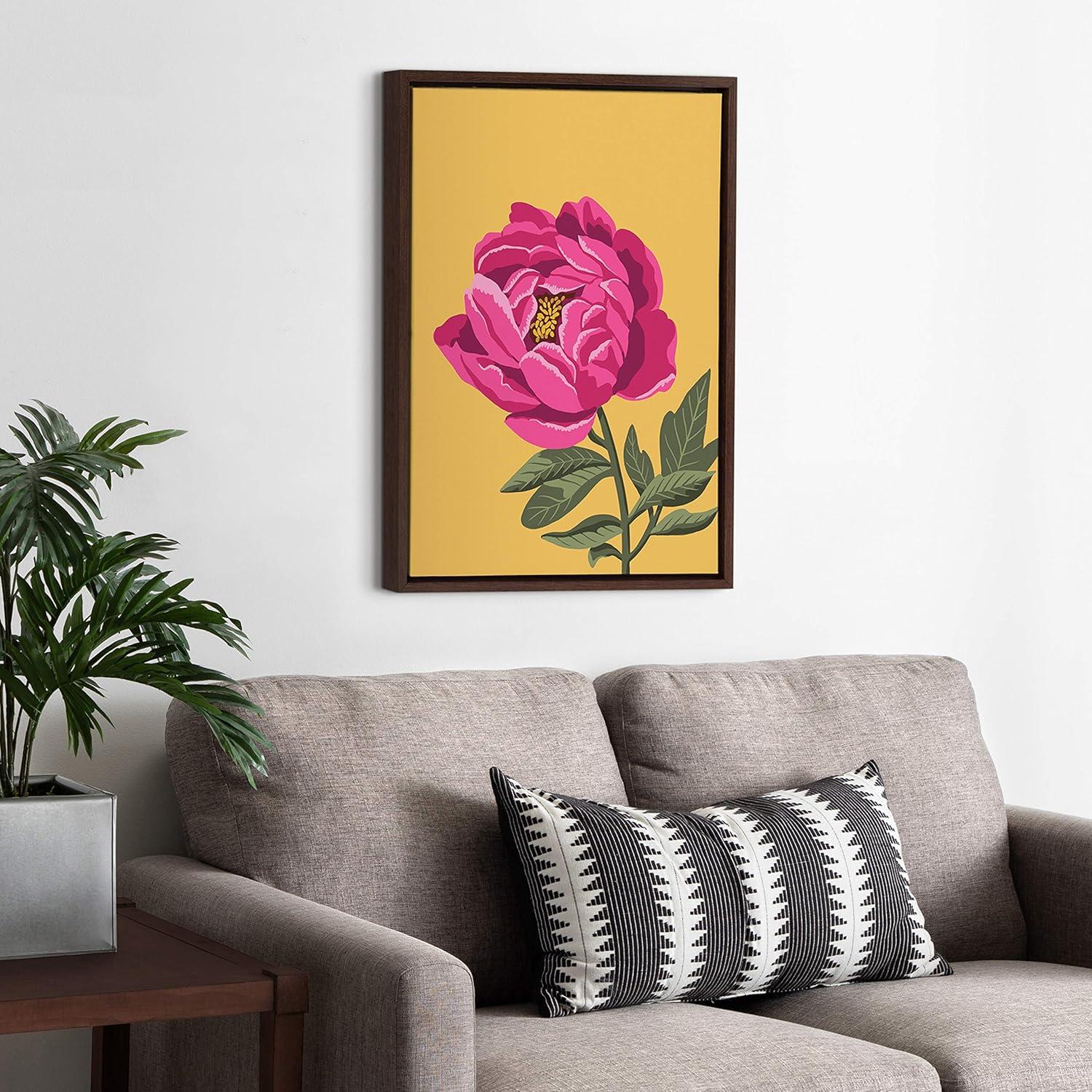 18" x 24" Sylvie Bright Peony by Maria Filar Framed Wall Canvas Brown - Kate & Laurel All Things Decor: Modern Botanical Digital Art