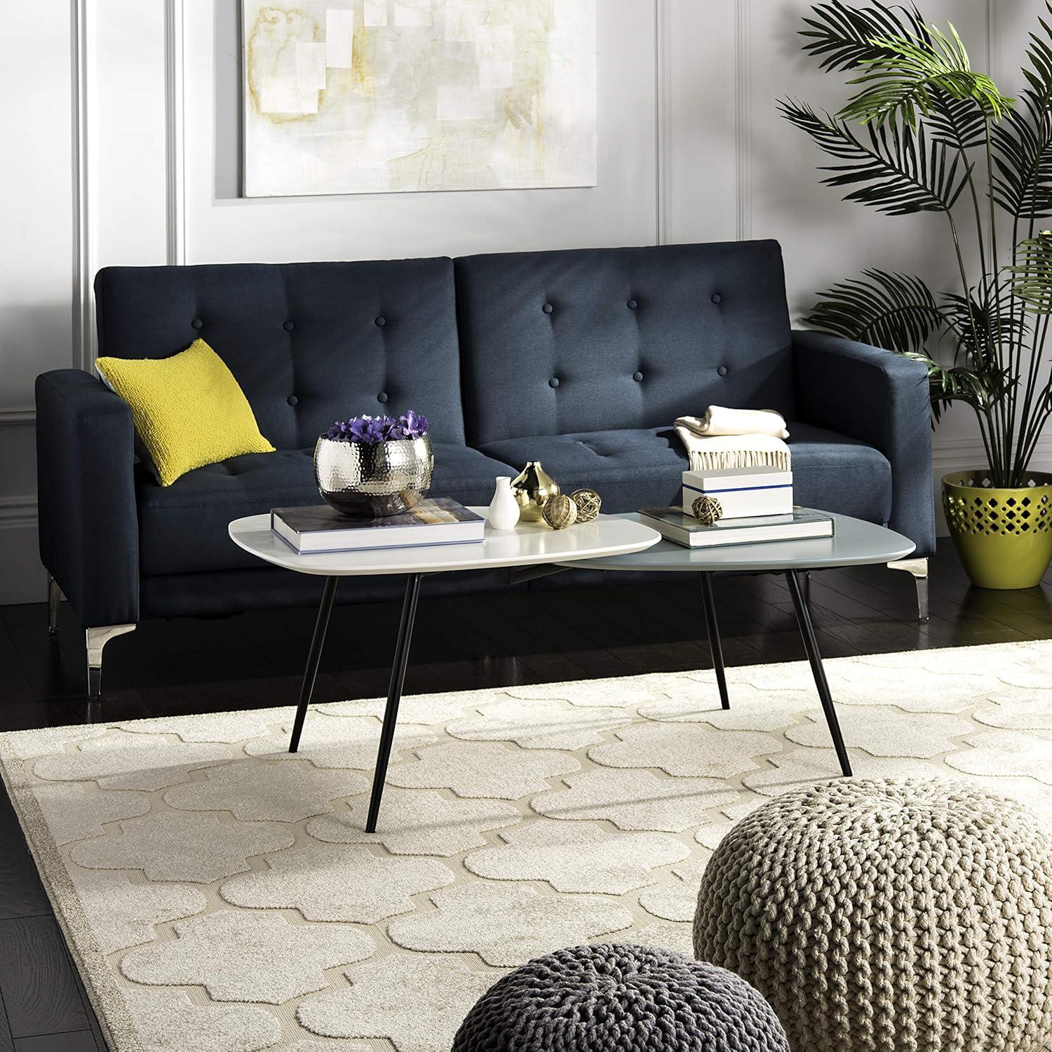 Transitional Bi-Level Oval Coffee Table in White and Grey