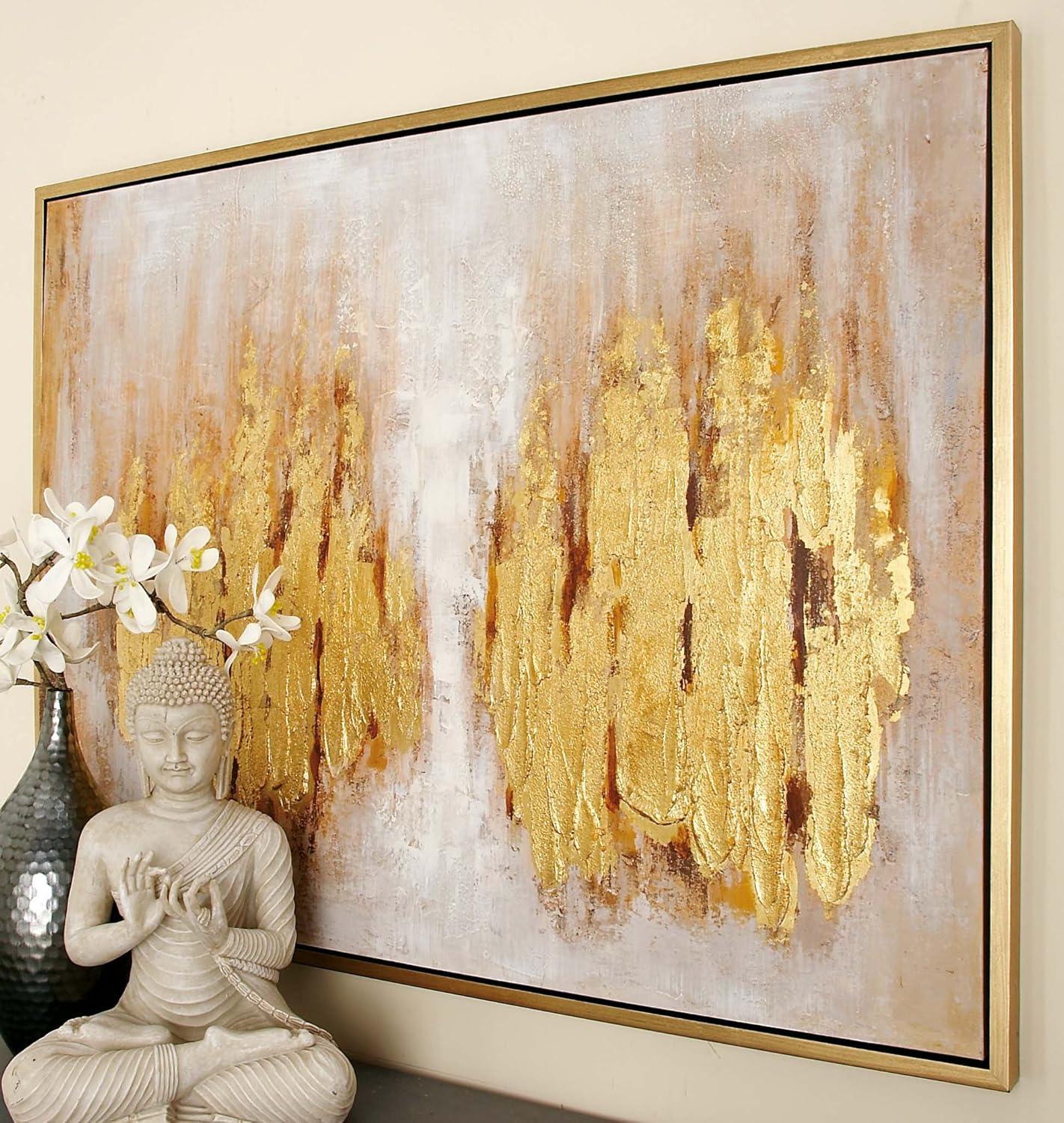 Canvas Abstract Framed Wall Art with Gold Frame Gold - Olivia & May: Elegant Decor, Vertical Orientation, Sawtooth Hanging
