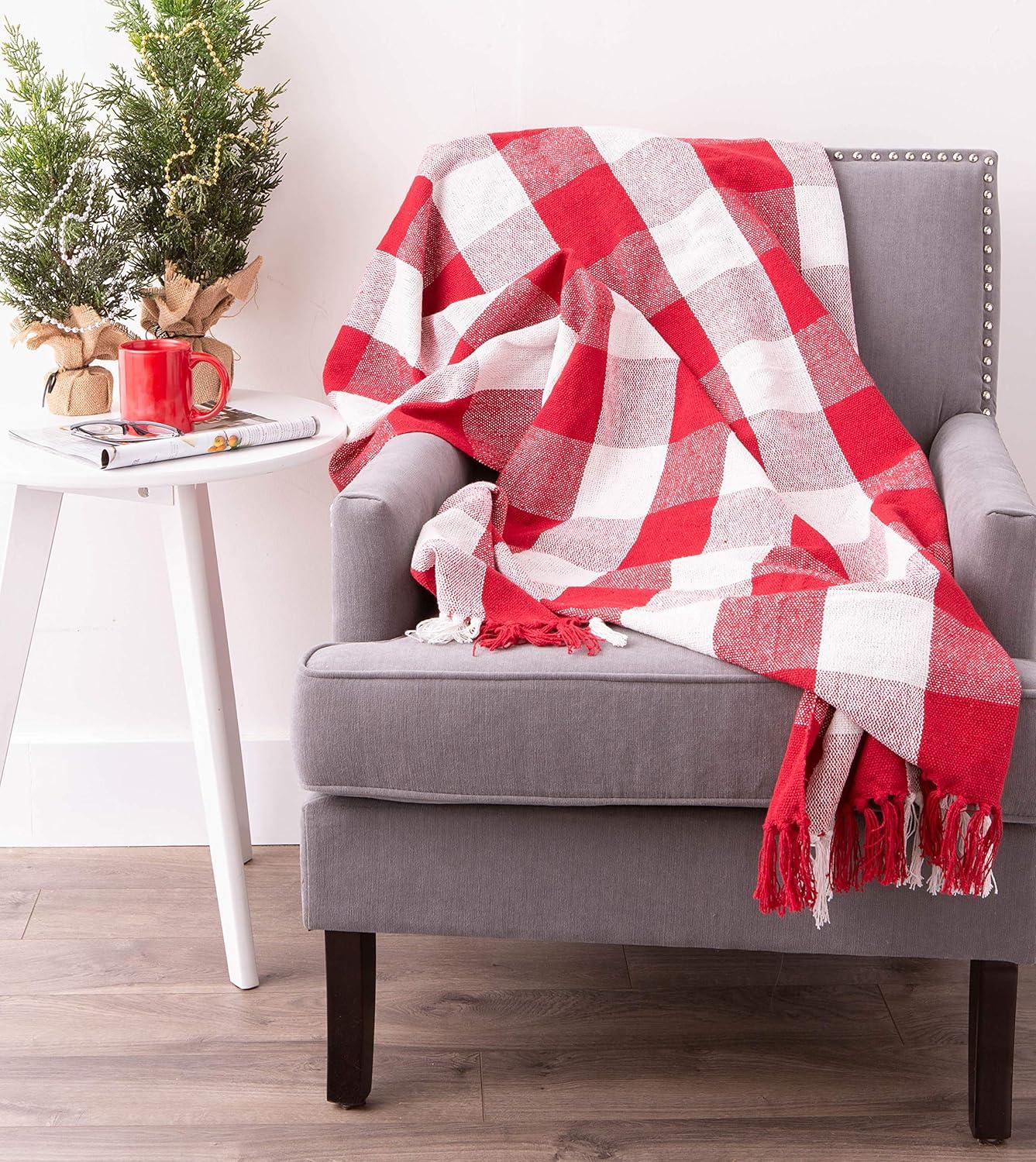 50"x60" Buffalo Check Throw Blanket Red/White - Design Imports: Cotton Woven, Lightweight, Machine Washable