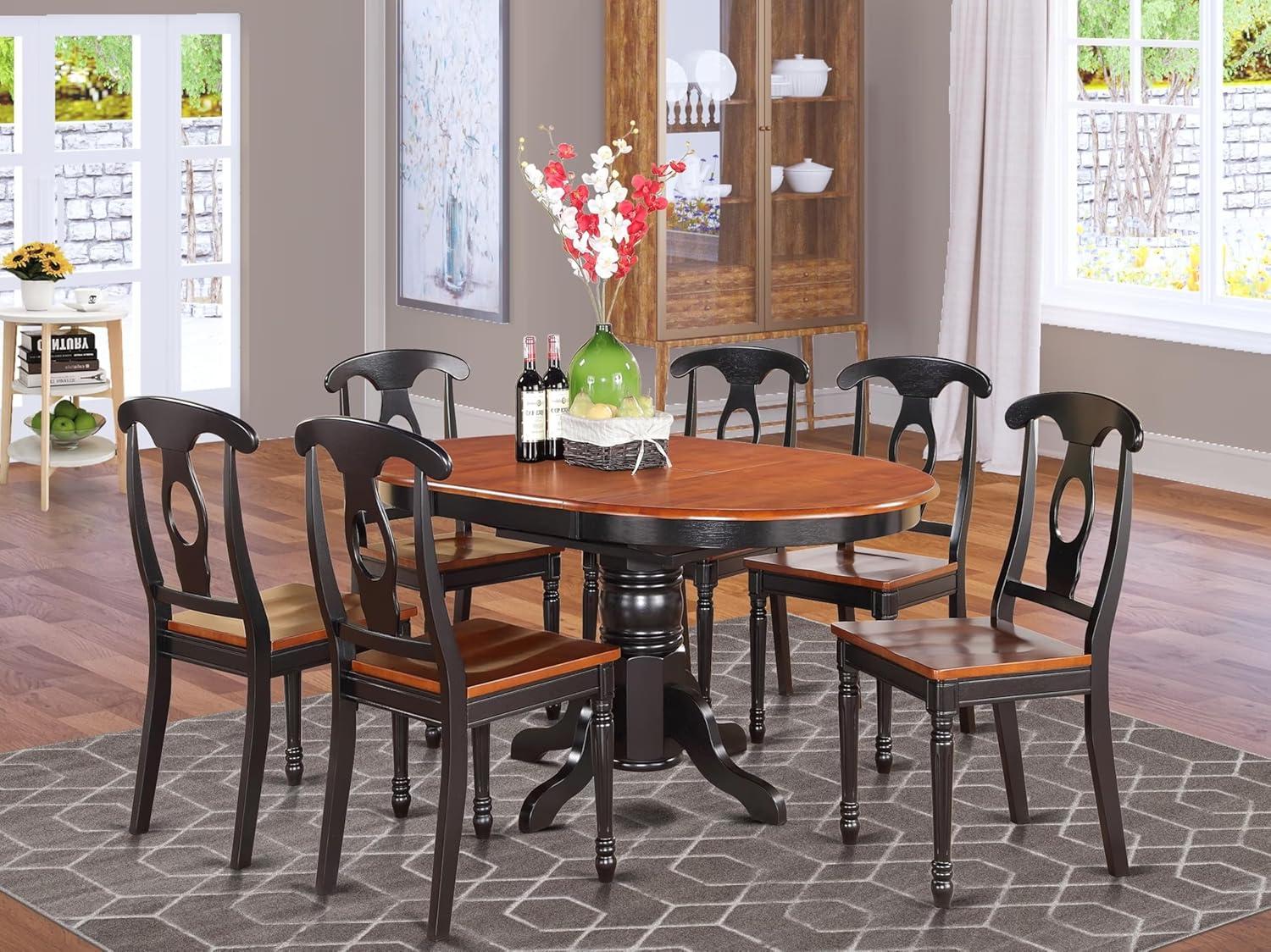 Kenley 7-Piece Black and Cherry Wood Dining Set