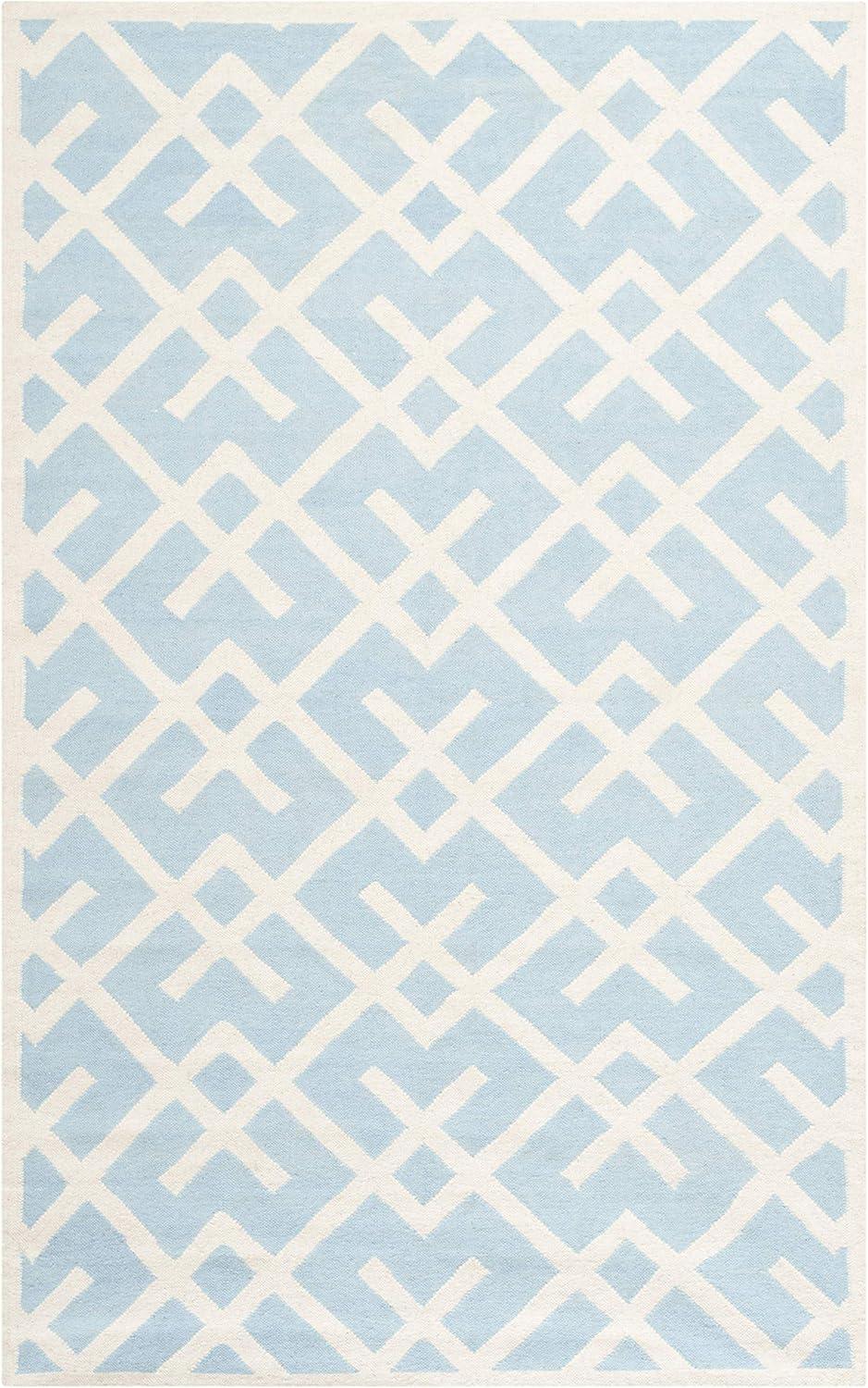 SAFAVIEH Dhurries Collection 4' x 6' Light Blue/Ivory DHU552B Handmade Flatweave Premium Wool Area Rug