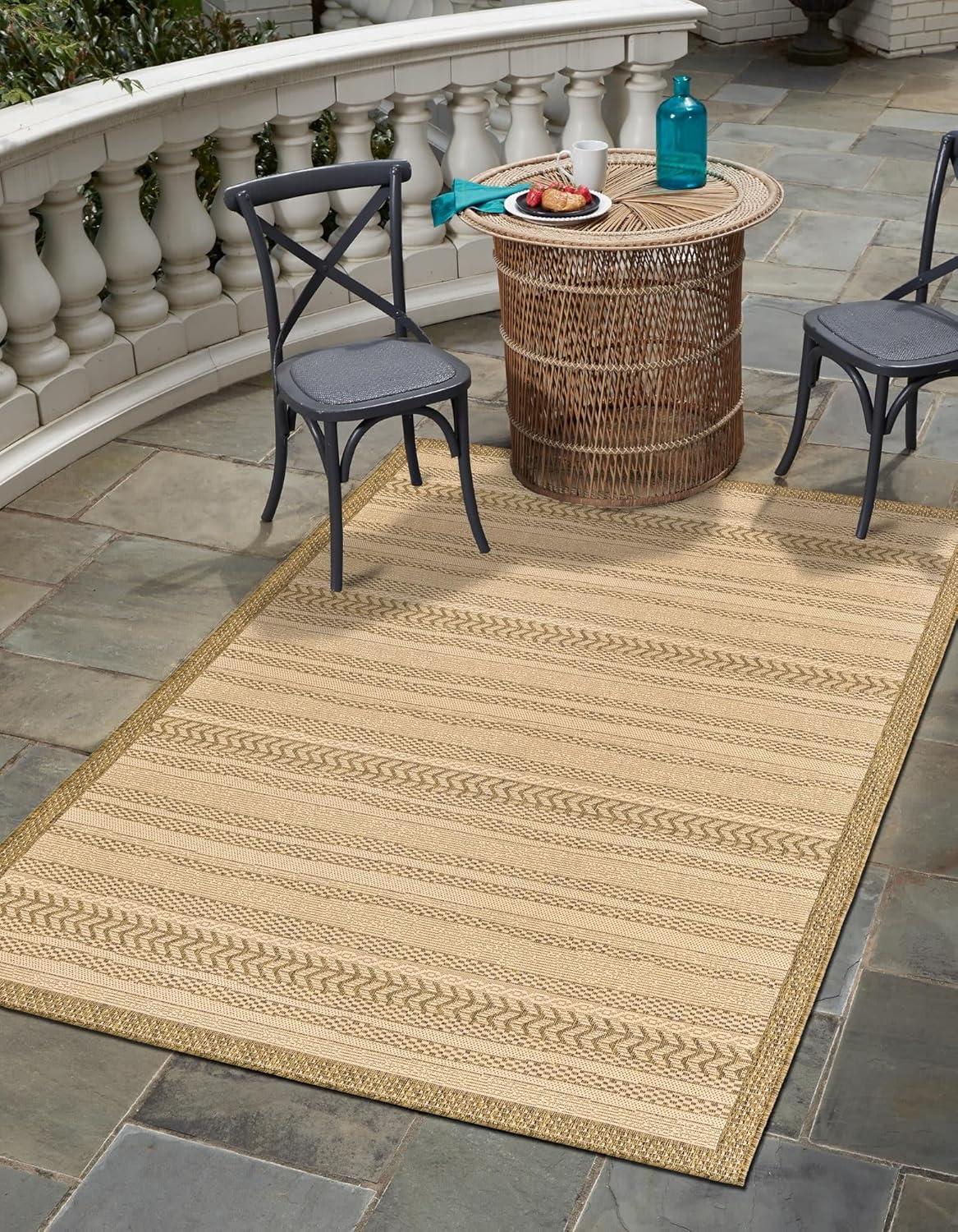 Sandy Stripe 5'3" x 8' Rectangular Outdoor Washable Rug