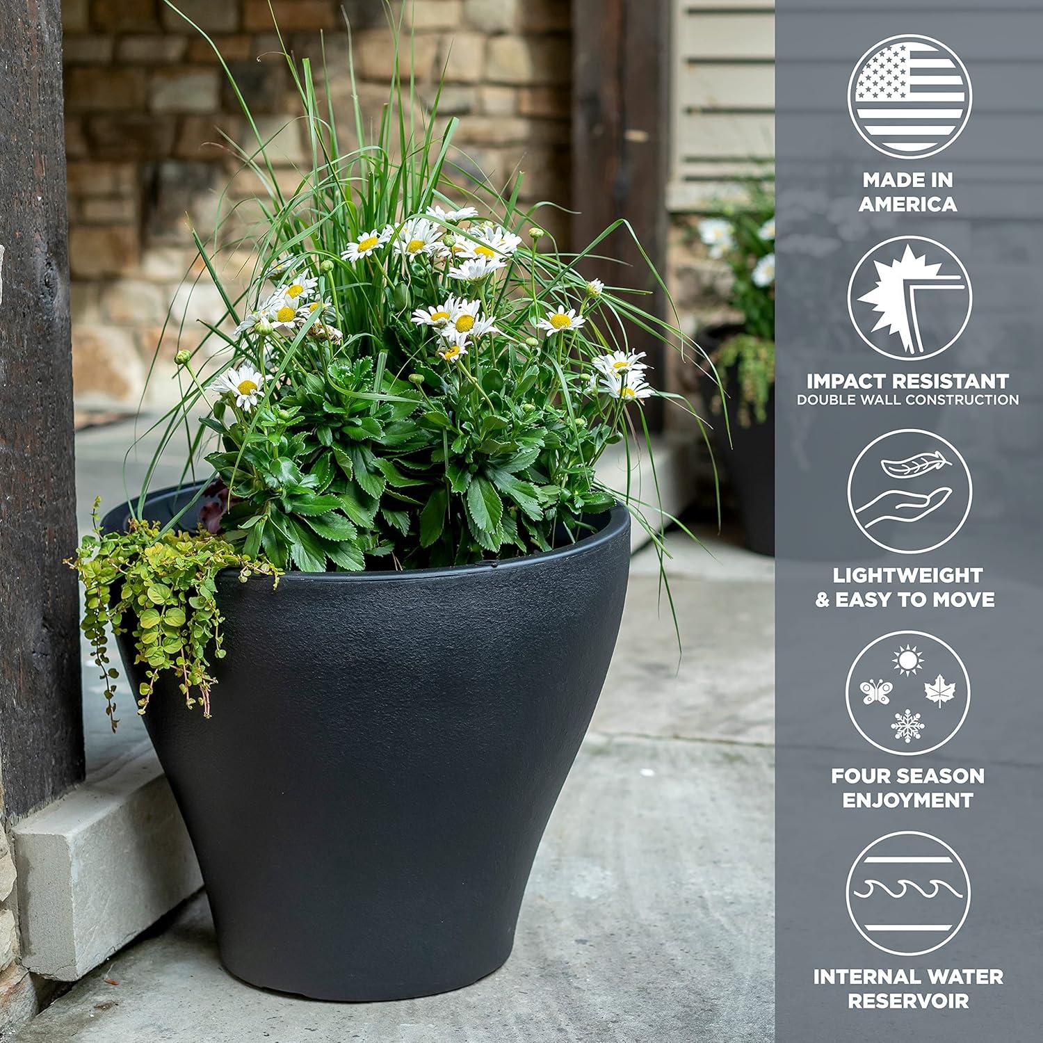 Fernway Onyx Black 25-Quart Weather-Resistant Round Planter