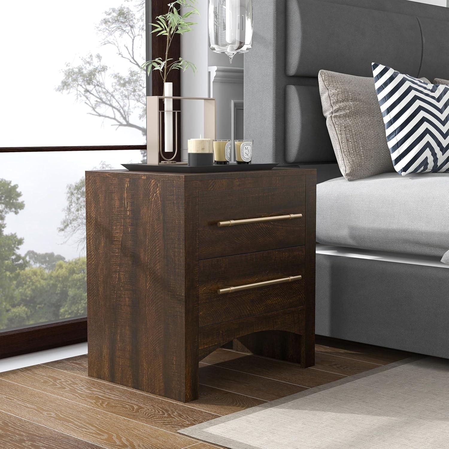 Malgan 2-Drawer Wood Nightstand, Walnut