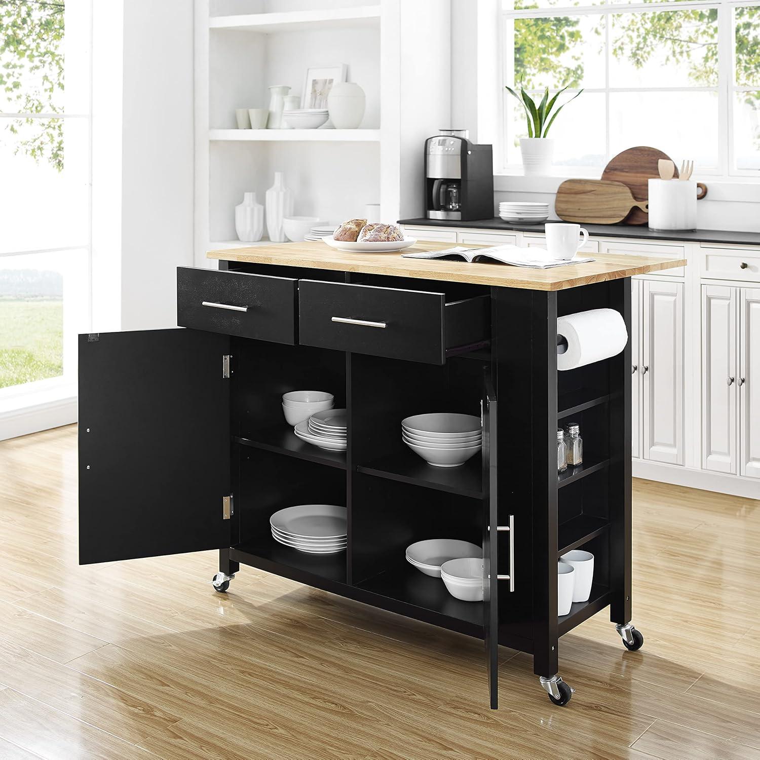 Crosley Furniture Savannah Wood Top Drop Leaf Kitchen Island/Cart in Black