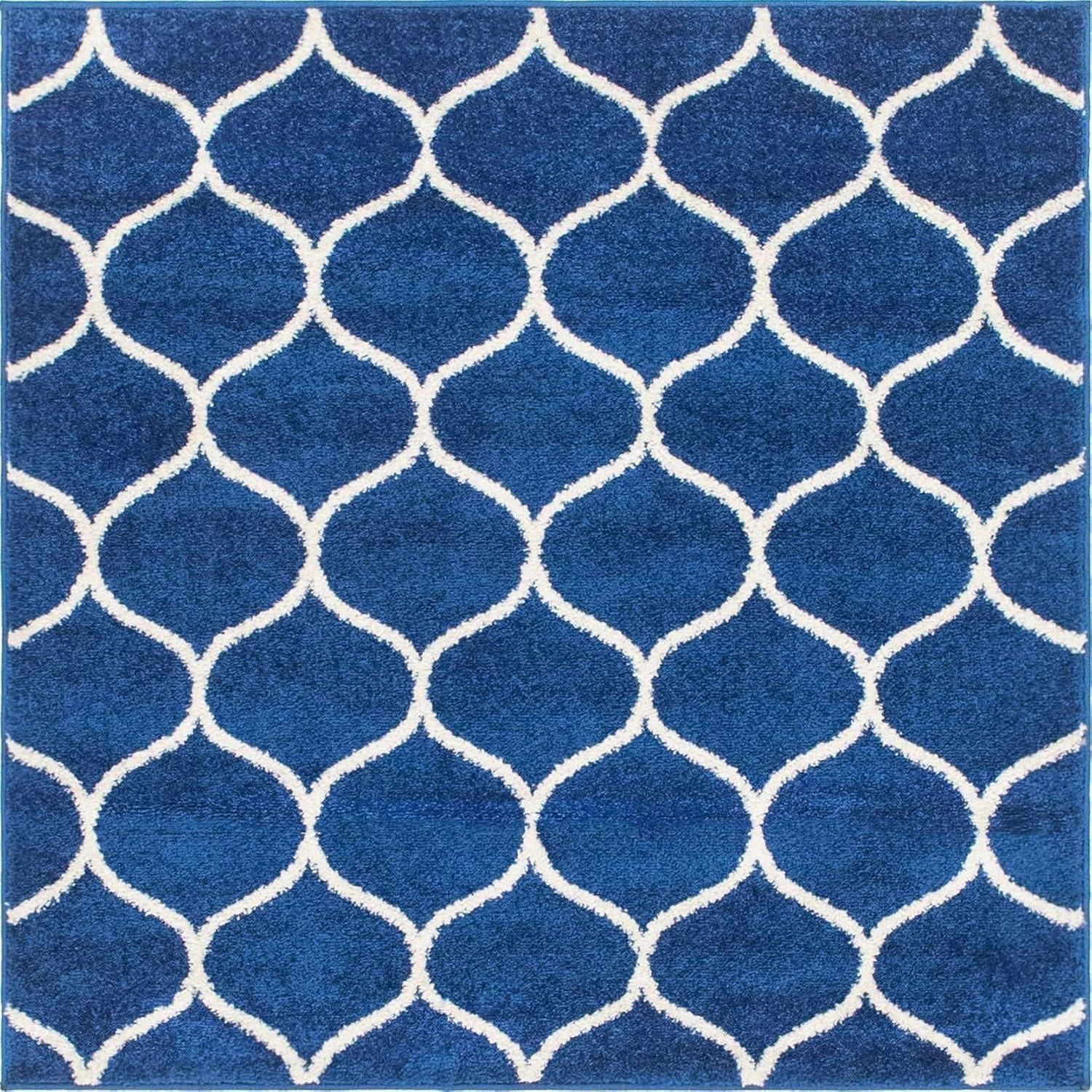 Unique Loom 5' 0 x 5' 0 Trellis Frieze Rounded Navy Blue Area Rug
