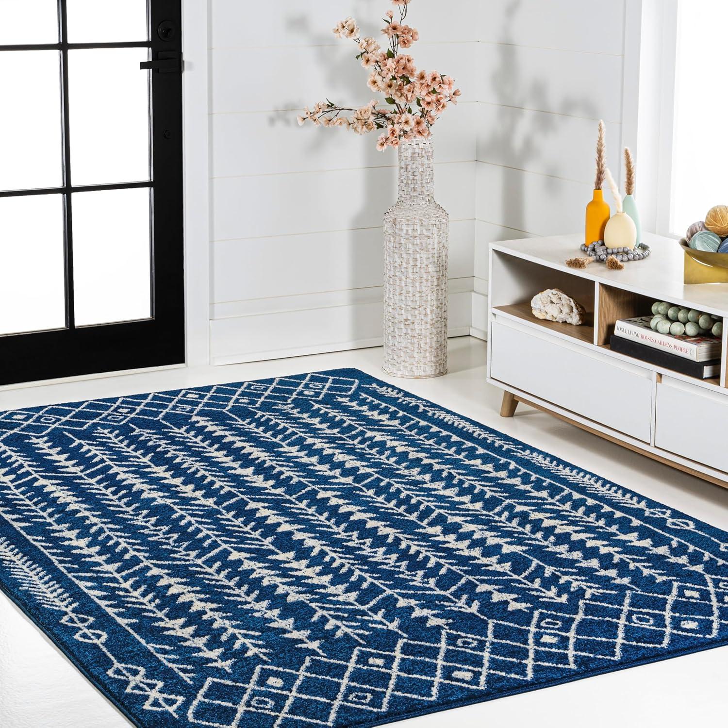 JONATHAN Y Ziri Moroccan Geometric Navy/Cream 3 ft. x 5 ft. Area Rug