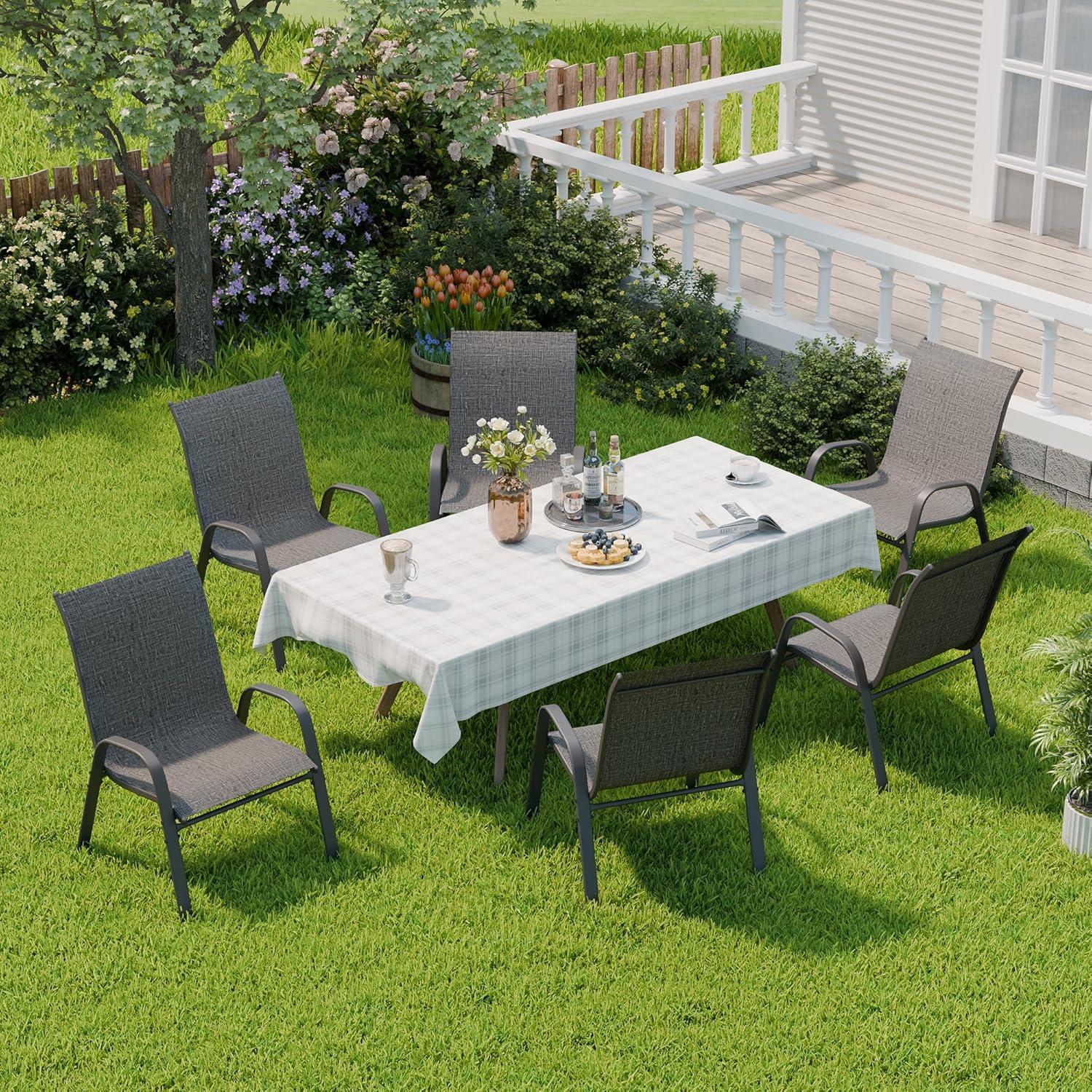 Vitarpatio Outdoor Patio Dining Chairs Set of 6, Stackable Patio Chairs Metal Outdoor Chair High Back Textilene Armchairs
