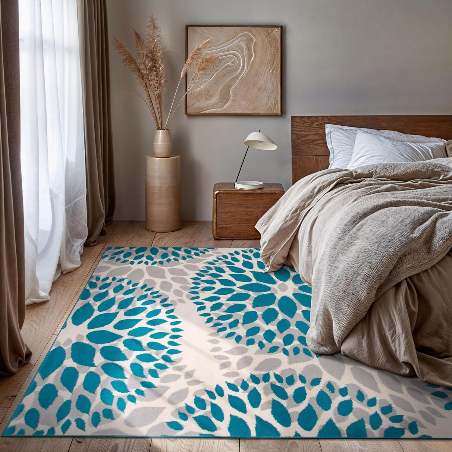 World Rug Gallery Modern Floral Circles Blue 5' x 7' Area Rug