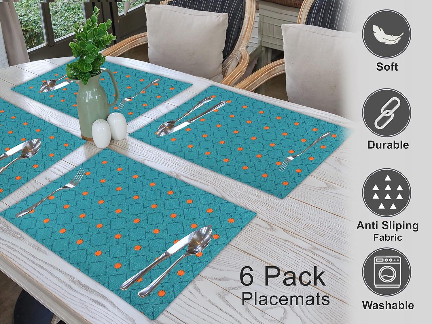 Ruvanti Dining Table Rectangle Placemats 100% Cotton Multi Pattern 13x19 Inches (Set of 6)