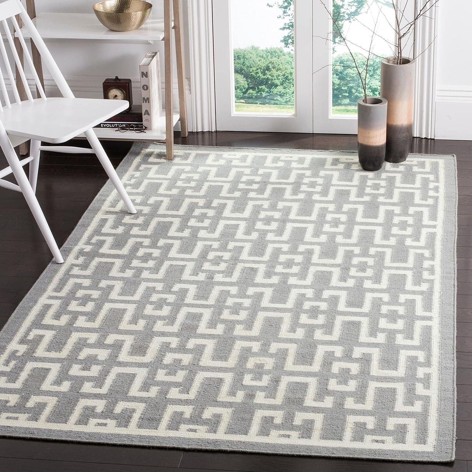 Dhurries DHU621 Hand Woven Flat Weave Accent Rug Seafoam / Ivory 3' X 5' - Safavieh.