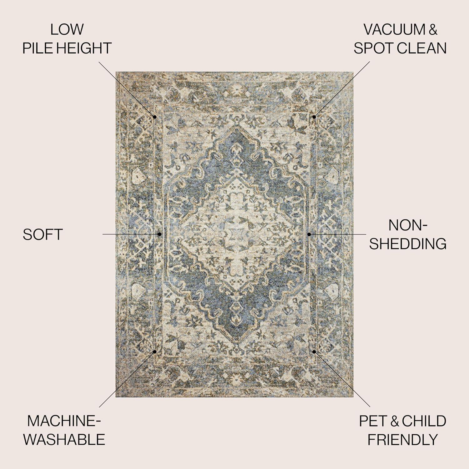 JONATHAN Y Pavel Distressed Medallion Low-Pile Machine-Washable Blue/Cream 4 ft. x 6 ft. Area Rug