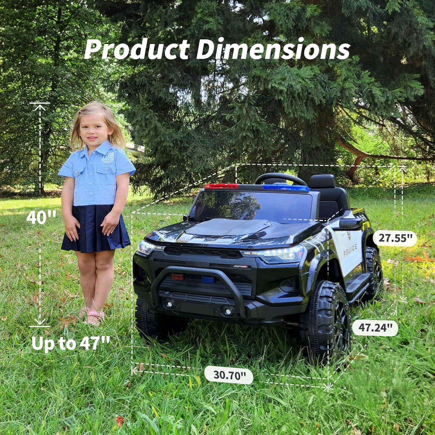 Outfunny Electric Police Car for Kids, 12 Volt Kids Ride on Toy Car with Remote Control, Bluetooth, Megaphone