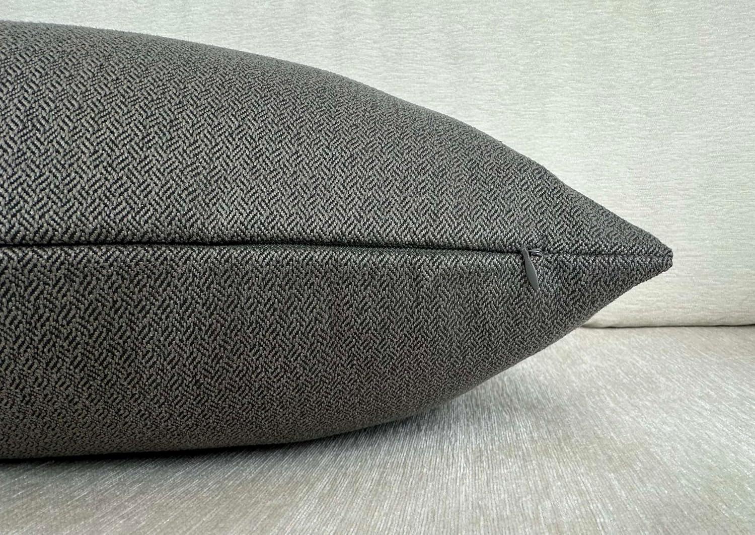 Aiking 2 Pieces of 12" x 24" Brushed 100% Polyester Decorative Lumbar Pillow Covers, Zipper Closure, Steel Gray