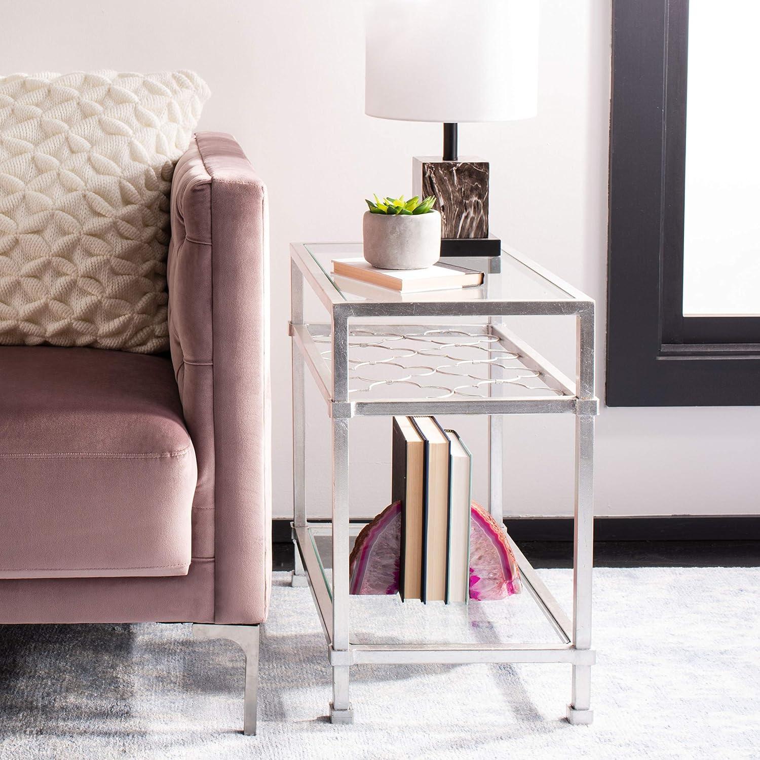 Hanzel Gold Leaf Glass Side Table - AMH8312A - Gold/Glass - Safavieh Couture