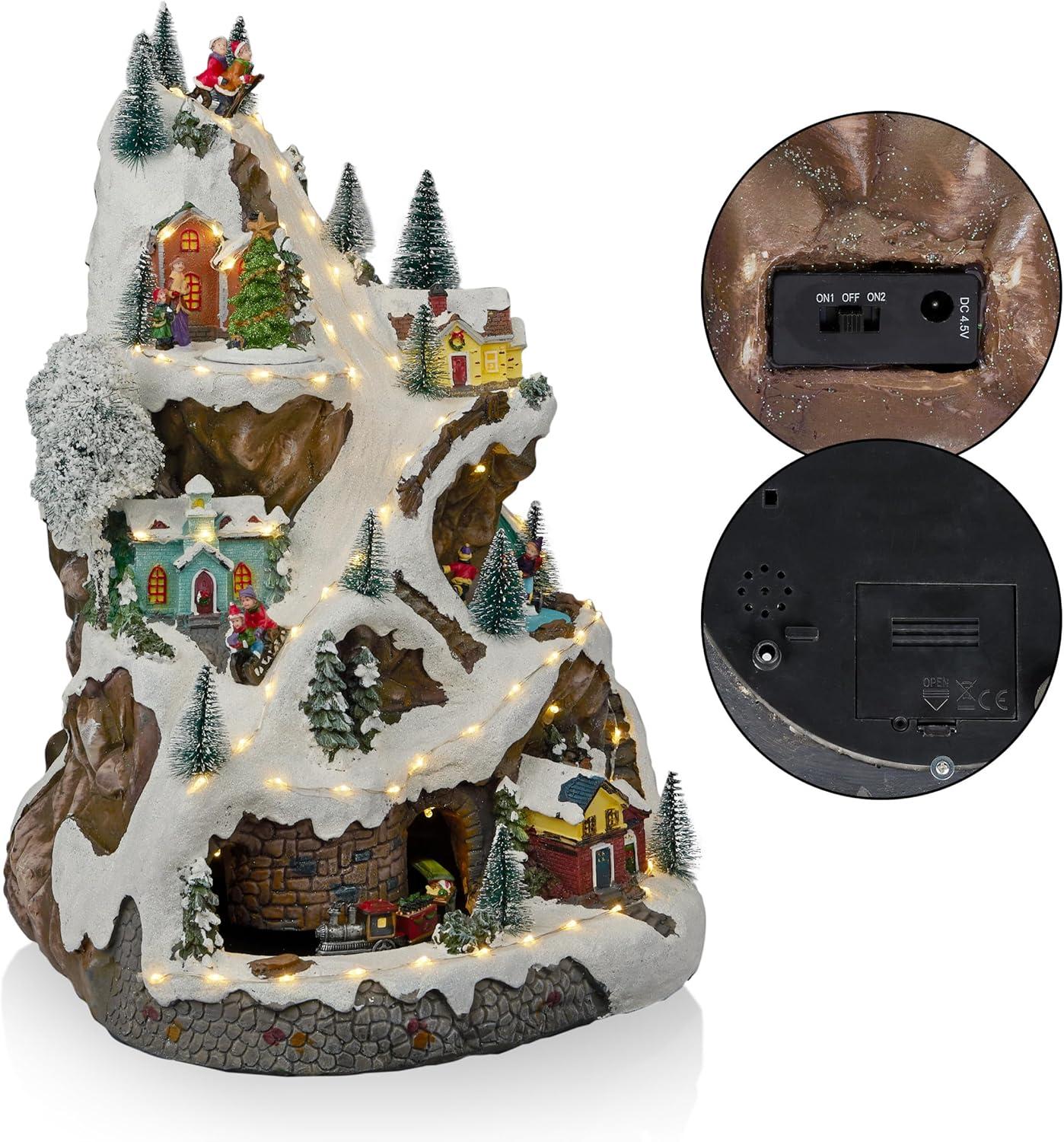 18-Inch Snowy Mountain Village with LED Lights and Music