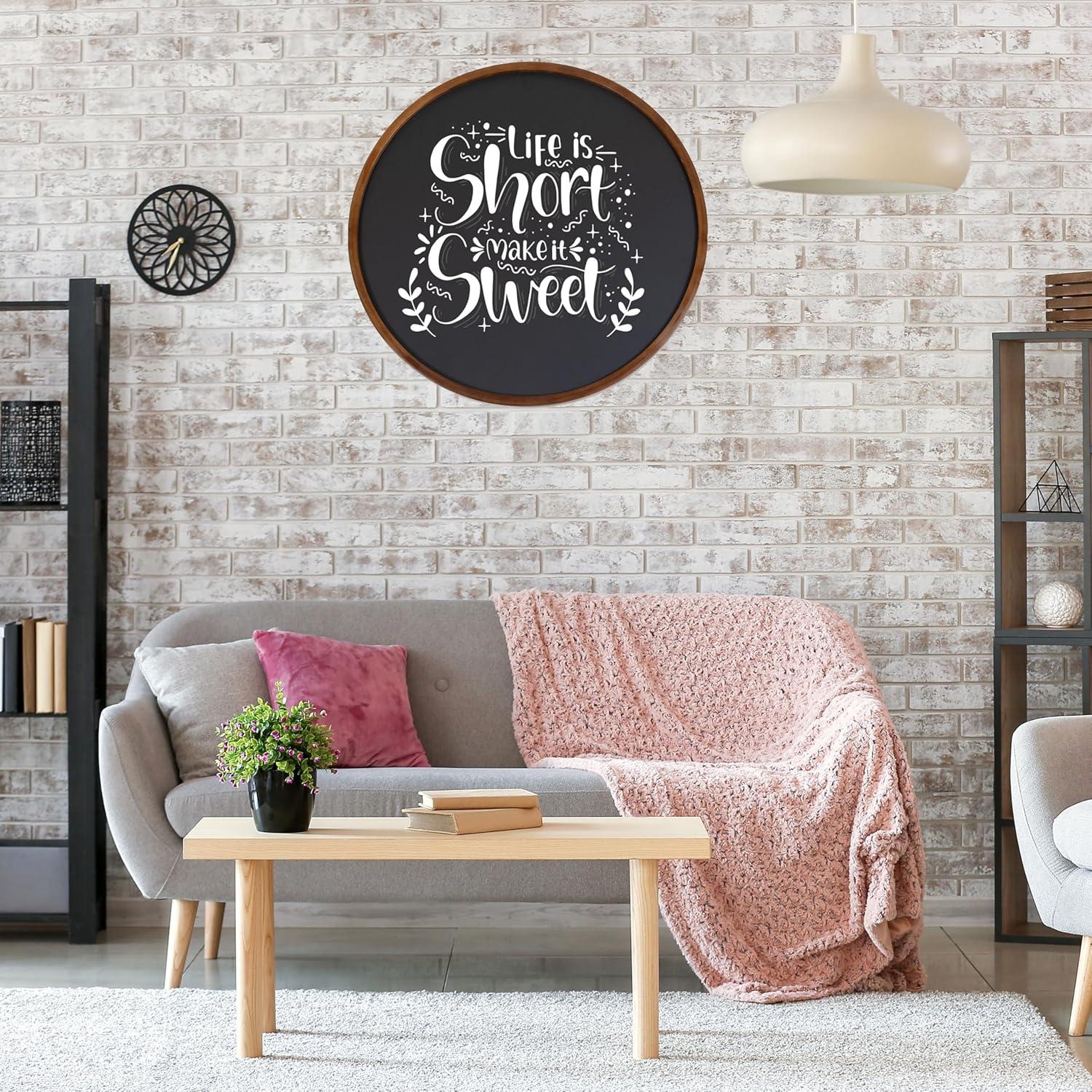 Inbox Zero Round Magnetic Wall Chalkboard With Rustic Brown Frame