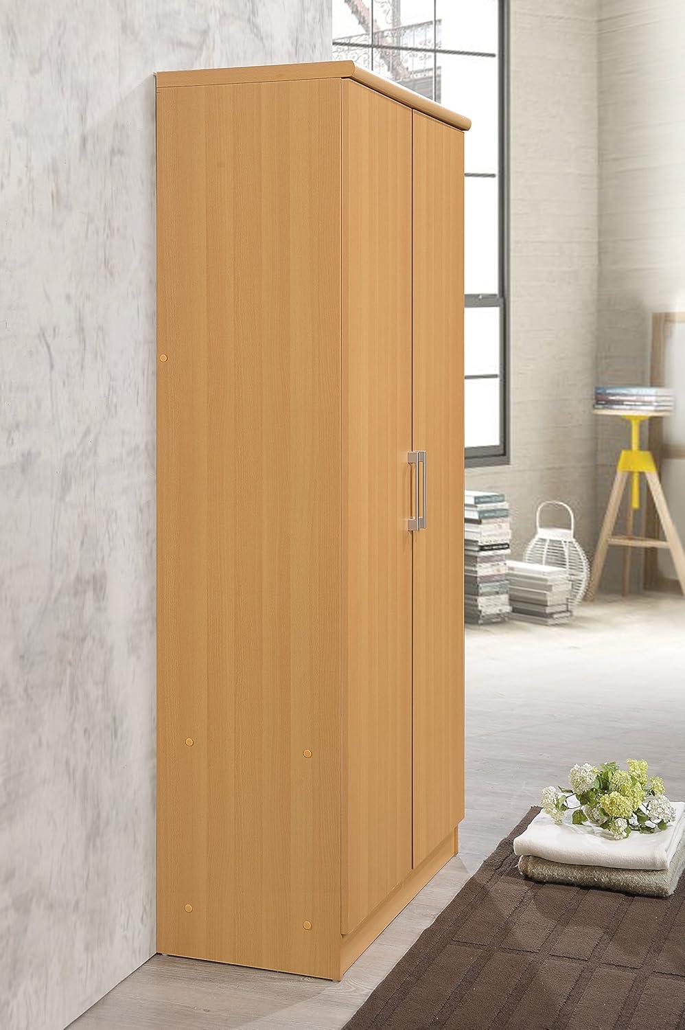 Beech 2-Door Wardrobe with Mirror and Garment Rod