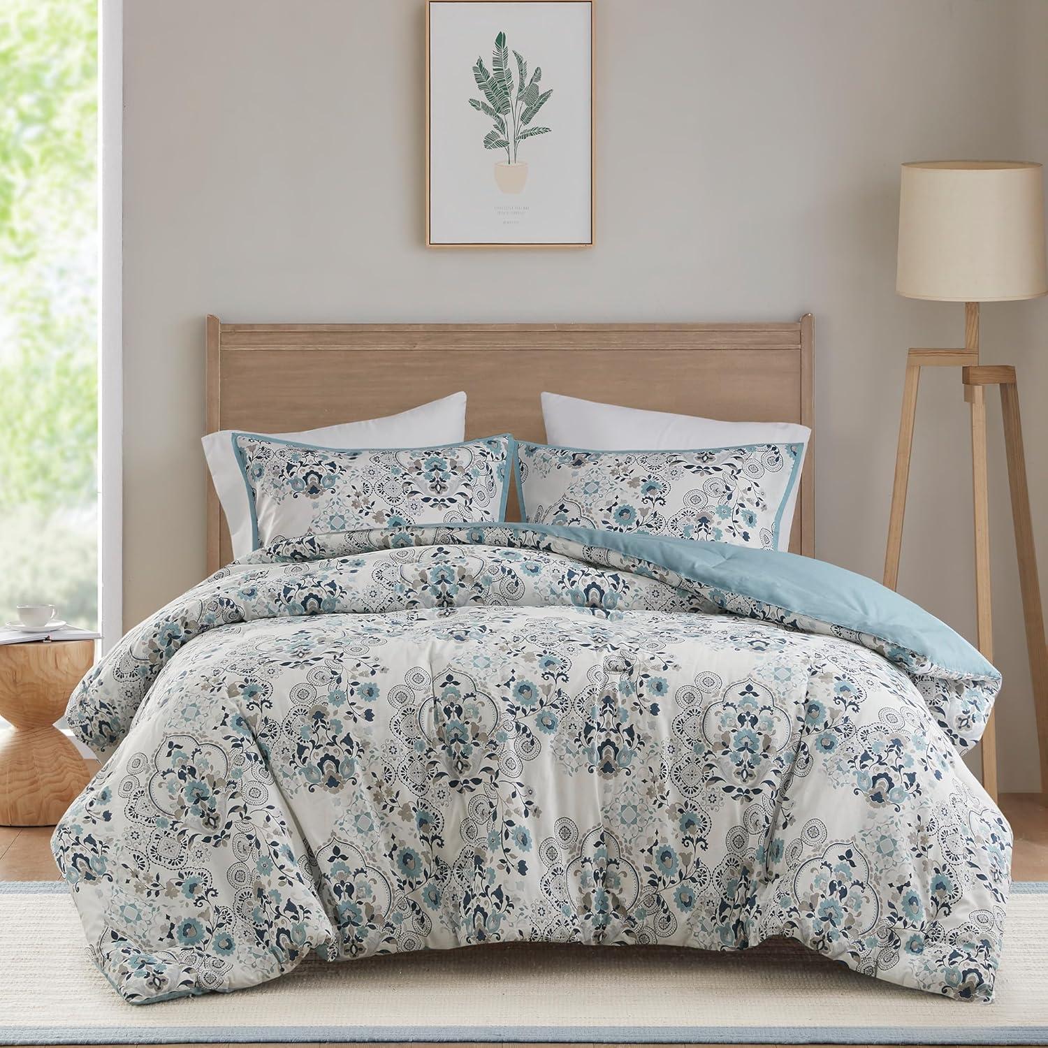 Brielle 3 Piece Floral Printed Cotton Comforter Set