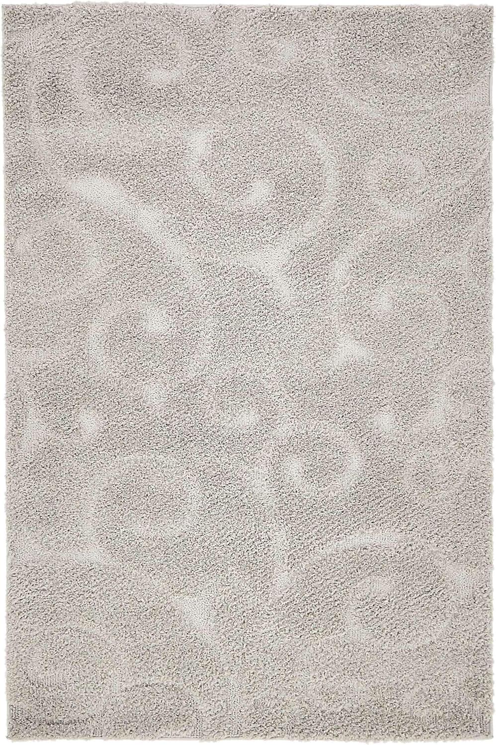 Gray Floral Vine Shag Rug, 4' x 6', Easy-Care Synthetic